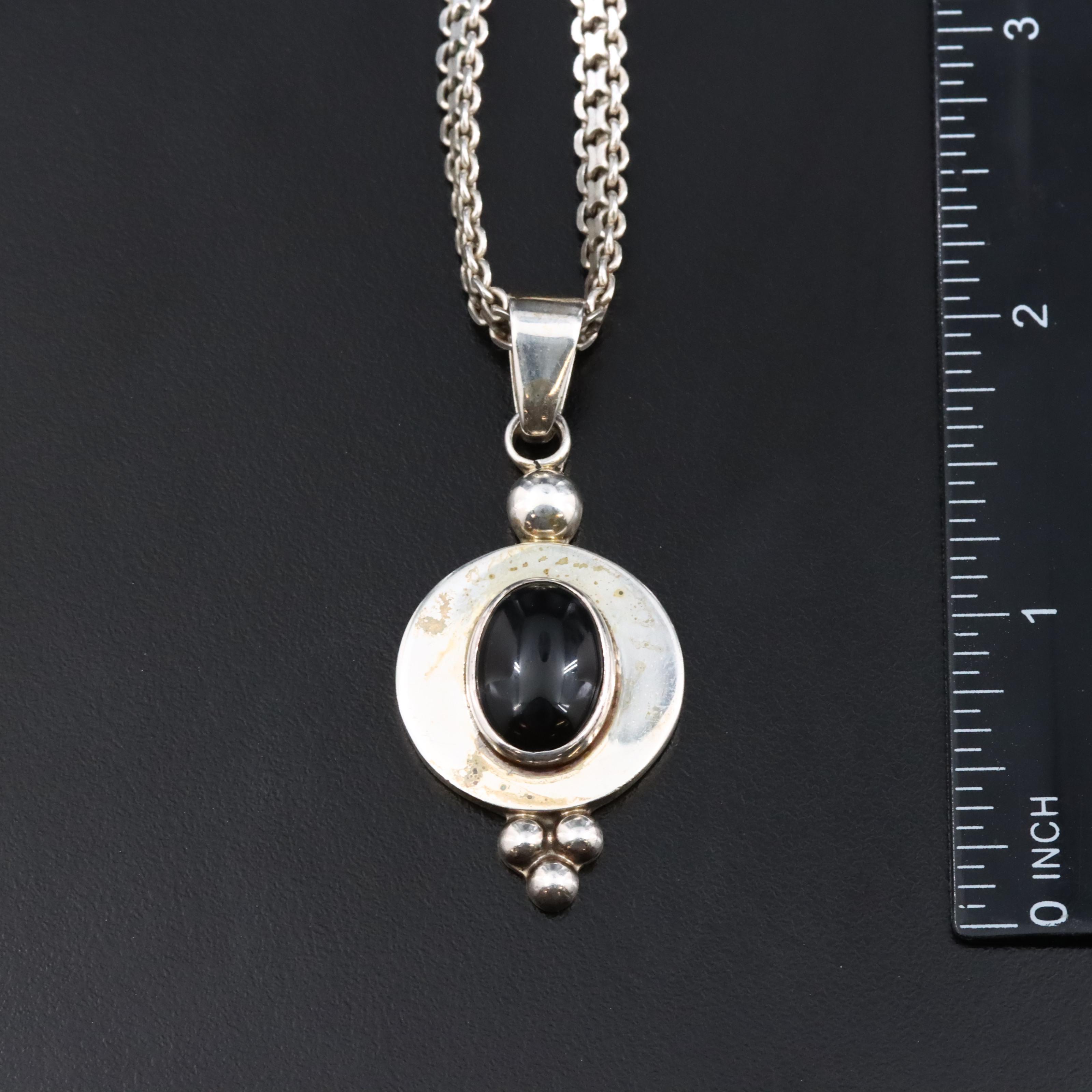 Sterling Black Onyx and Agate Pendant Necklaces