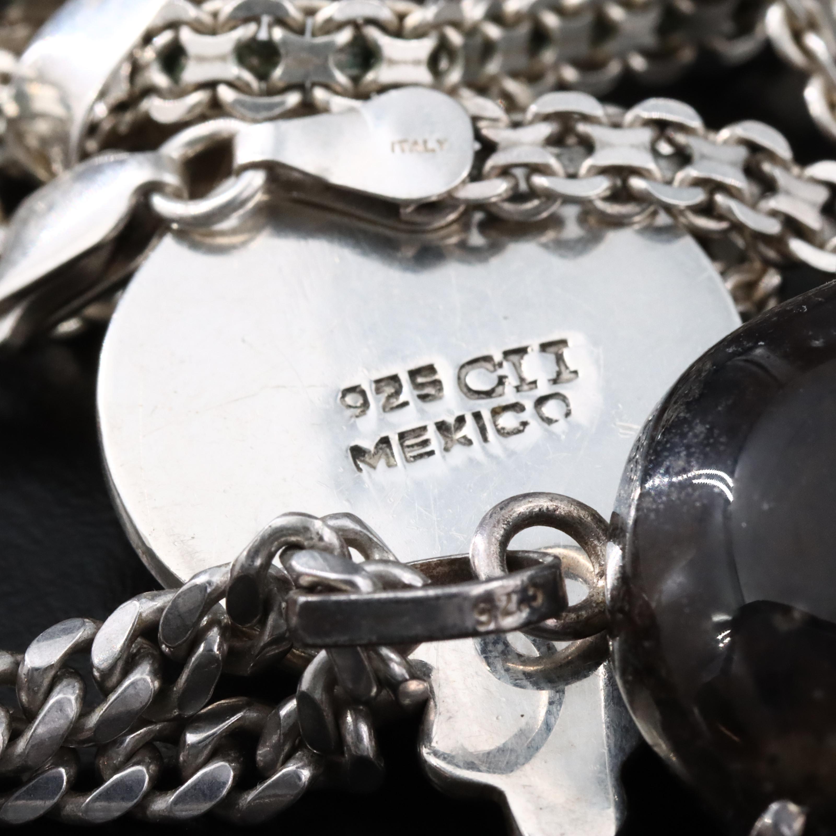 Sterling Black Onyx and Agate Pendant Necklaces