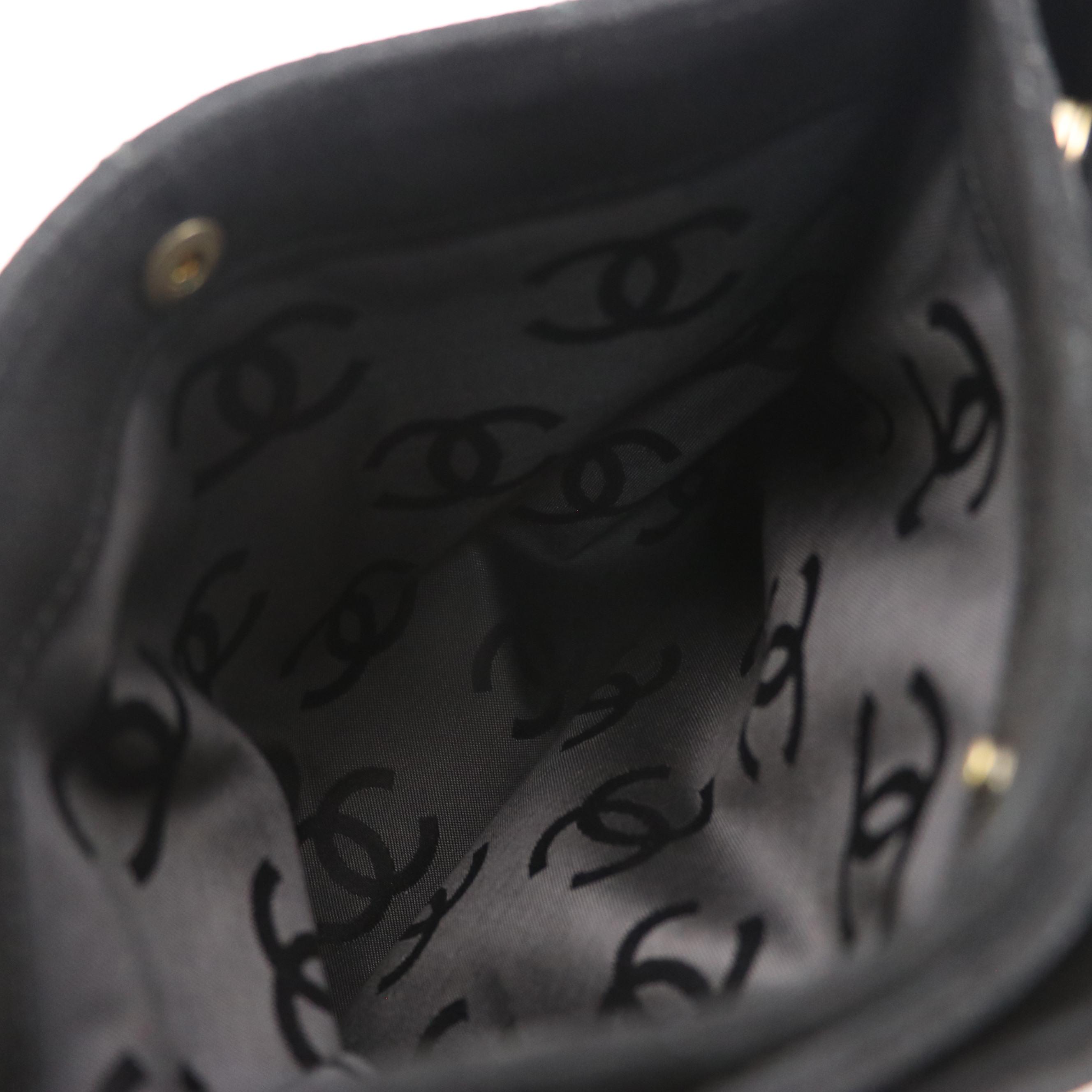 Chanel CC Tote in Black Diamond Stitch Caviar Suede with Cosmetic Pouch