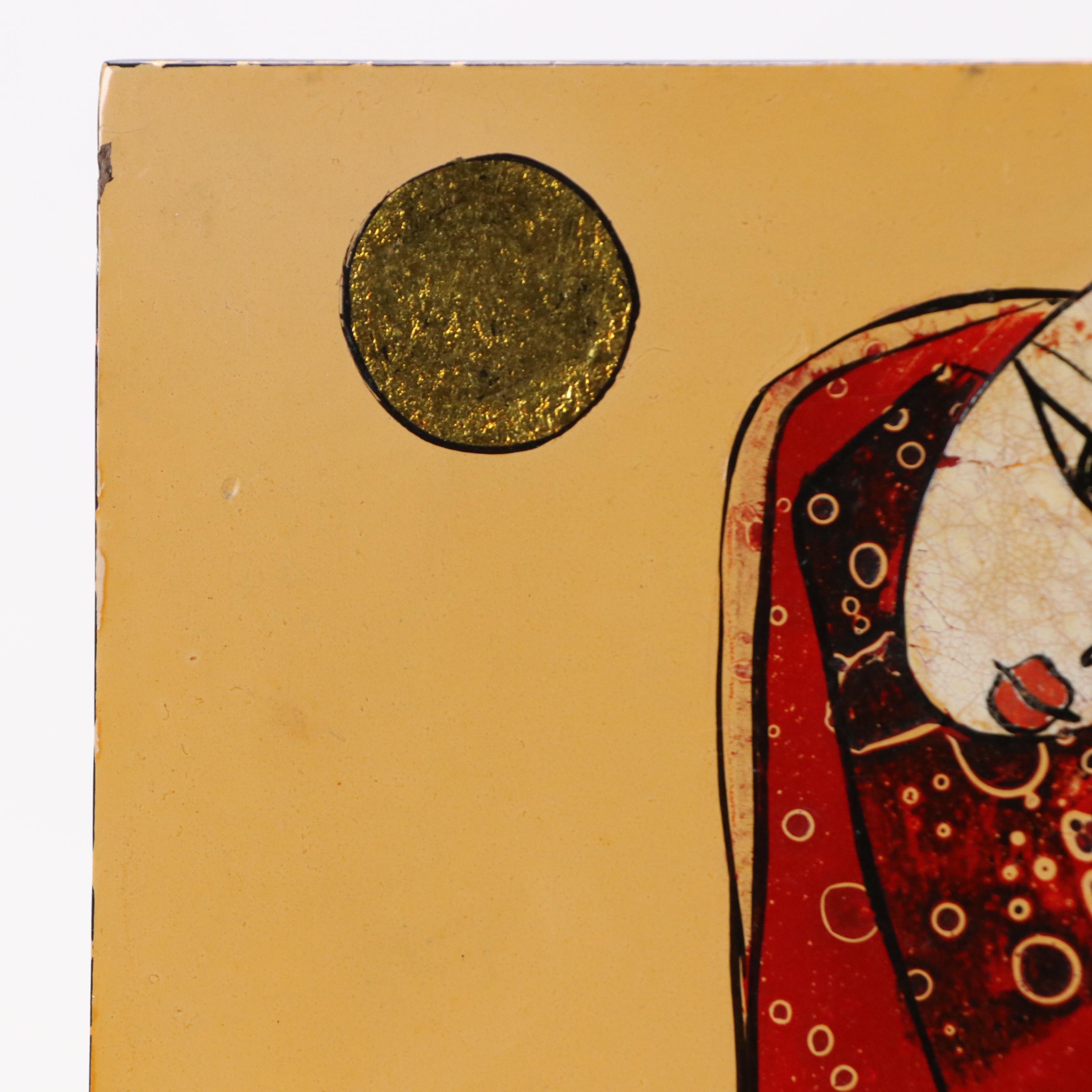 Vietnamese School Lacquer Painting on Wood Panel with Figures, Fish, and Bowls