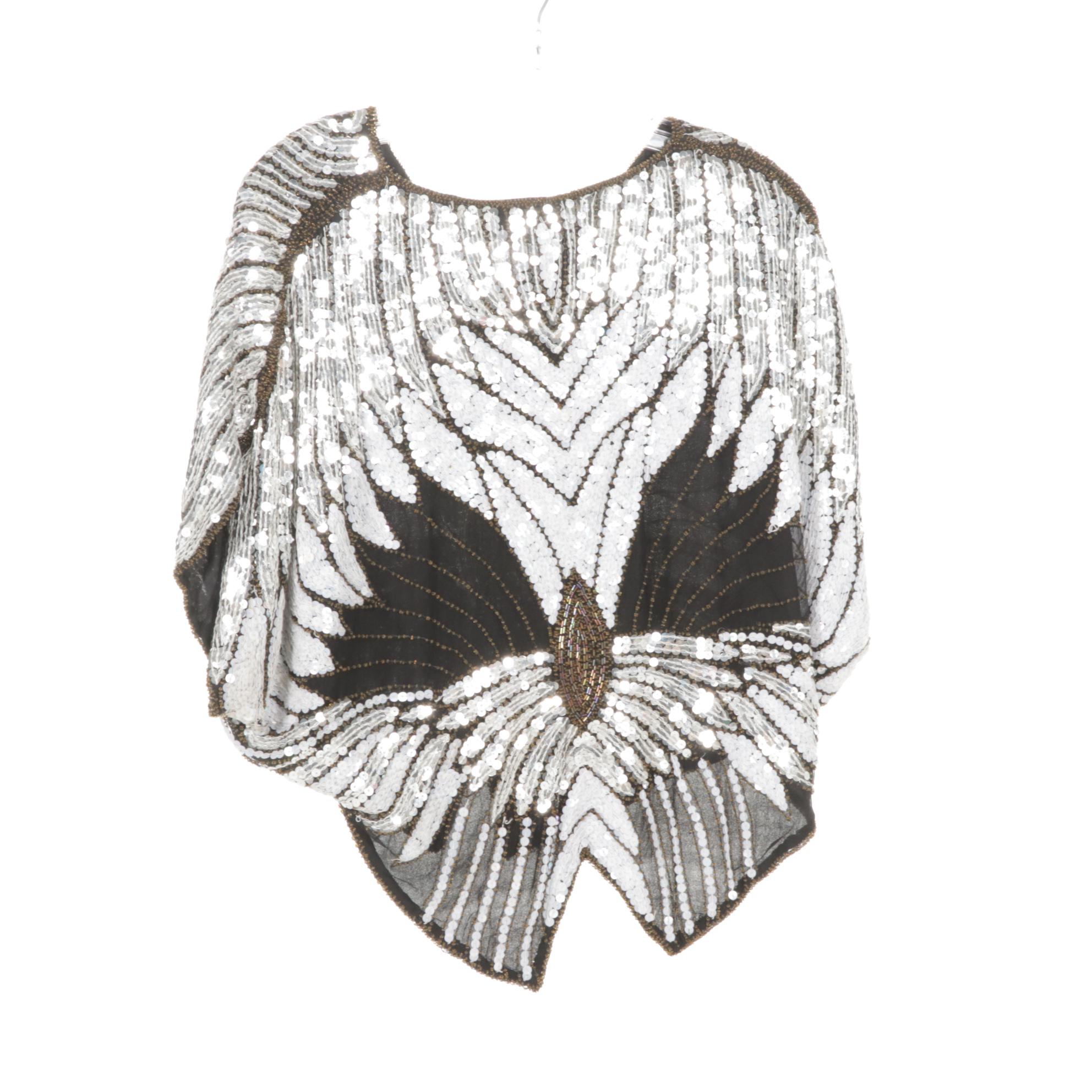 Scala & Sténay Sequin Embellished Silk Blouses Featuring Peacock & Flower Motif