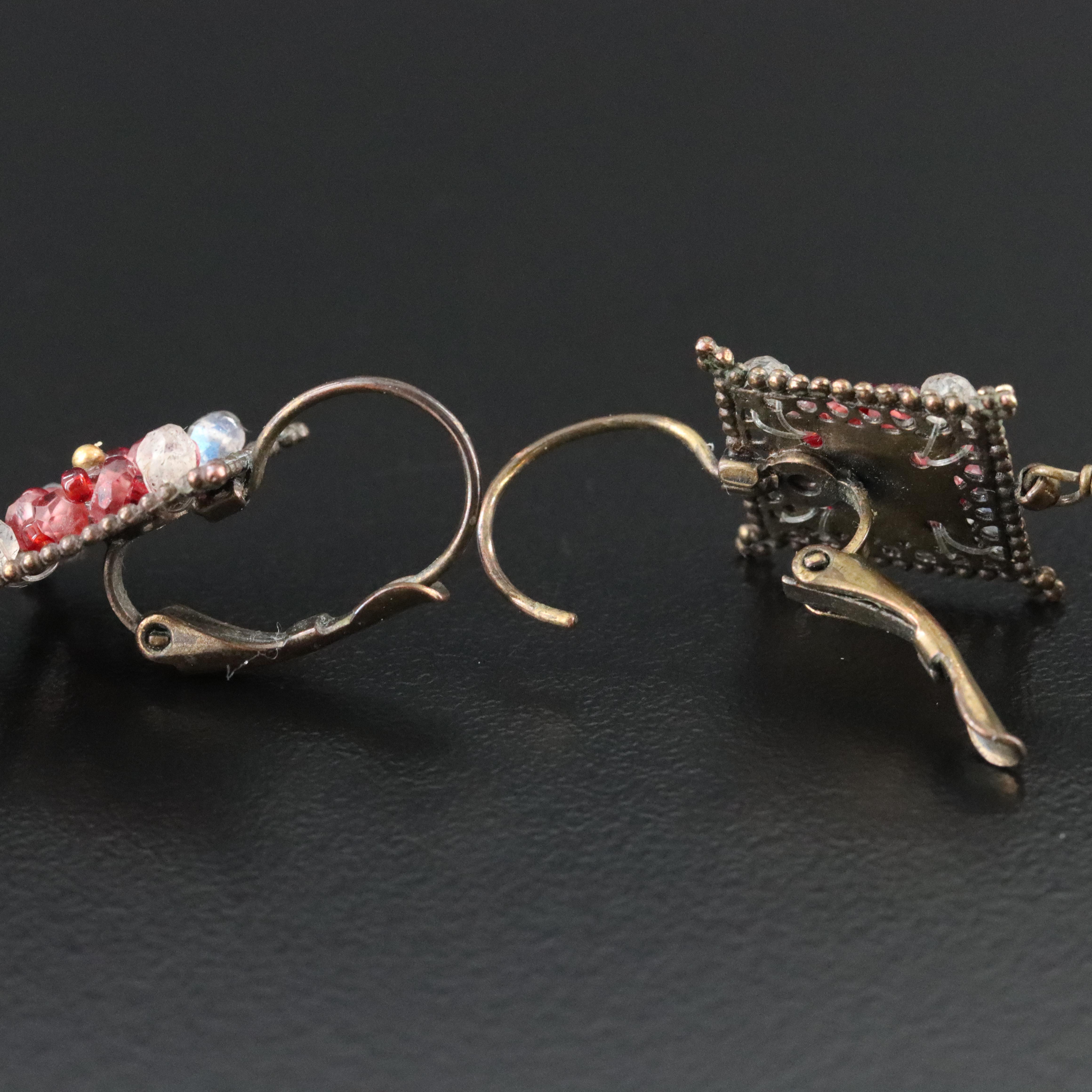 Vintage Labradorite, Garnet and Glass Chandelier Earrings