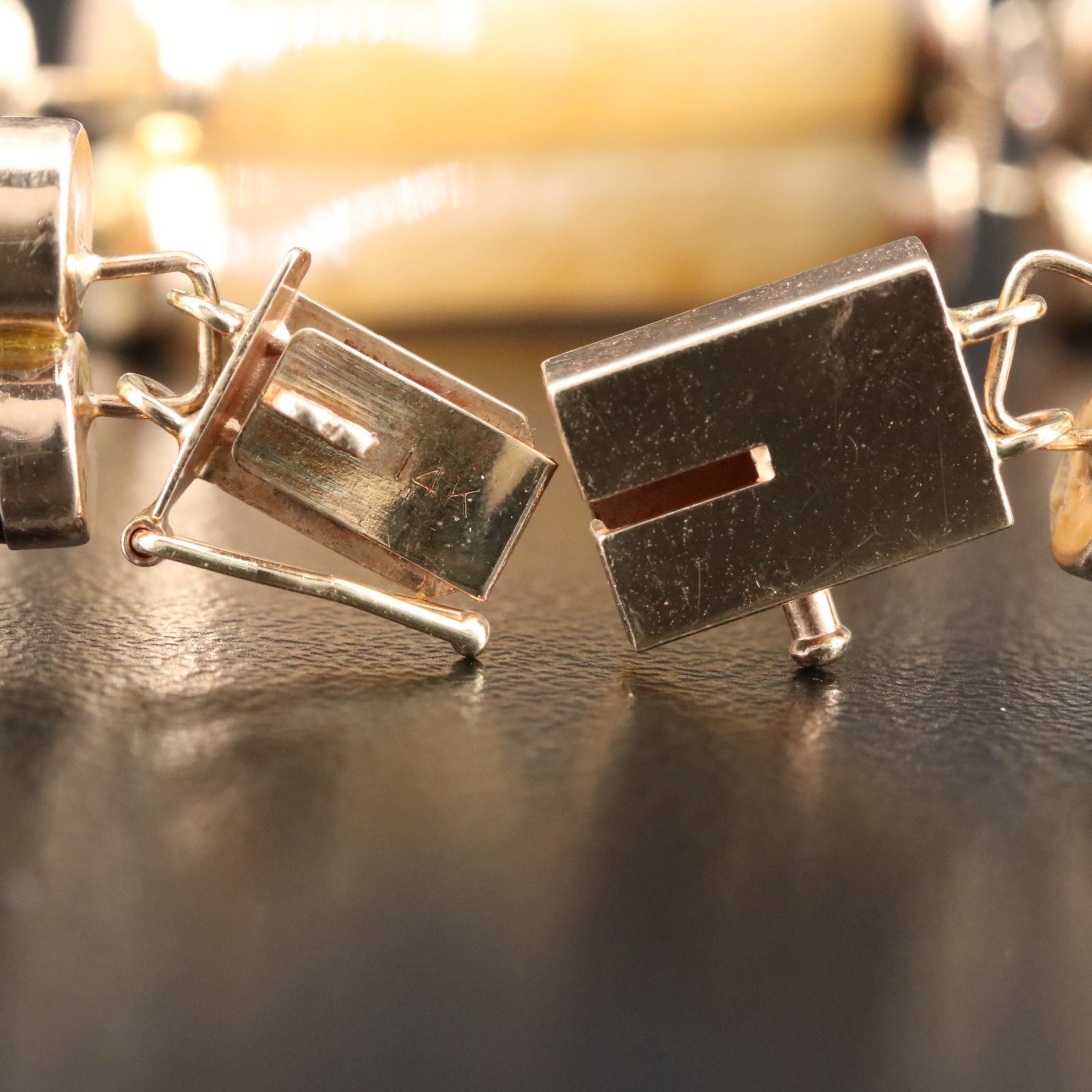 14K Jadeite and Black Onyx Curved Bar Bracelet