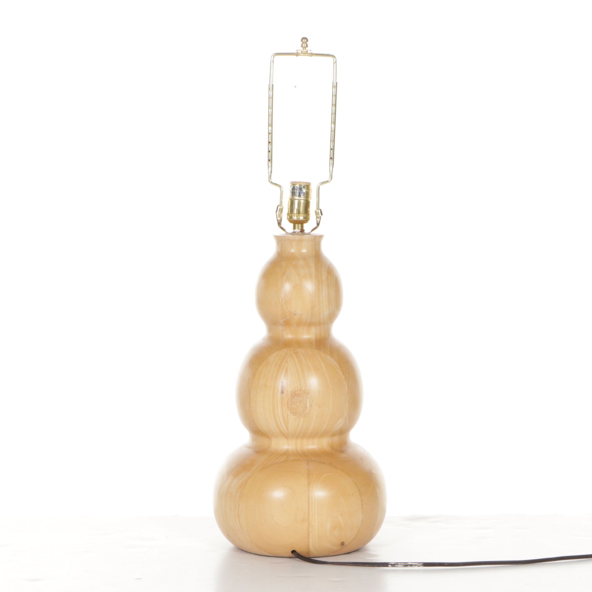 Triple Gourd Form Turned Wood Table Lamp and Cotton Shade, 21st Century