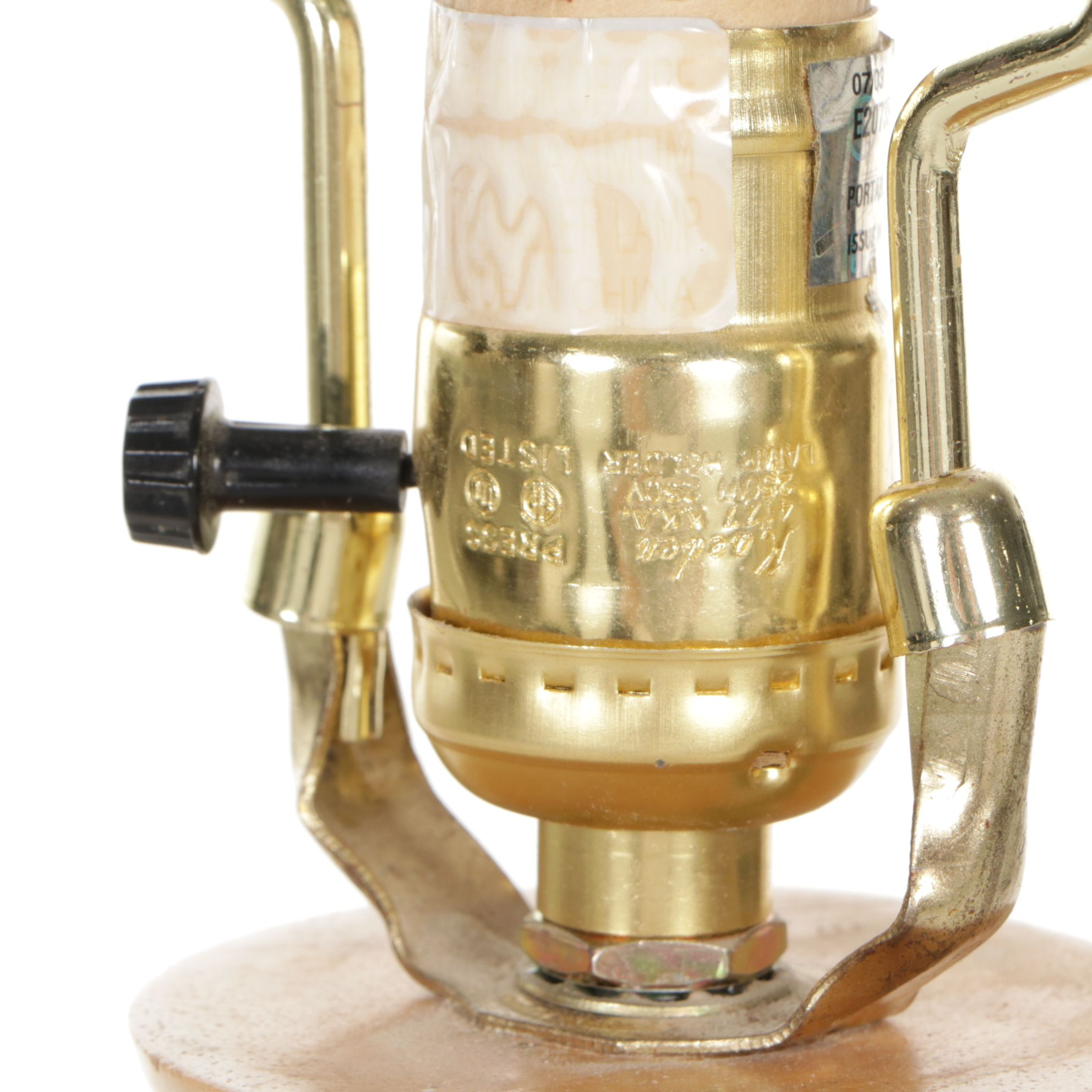 Triple Gourd Form Turned Wood Table Lamp and Cotton Shade, 21st Century