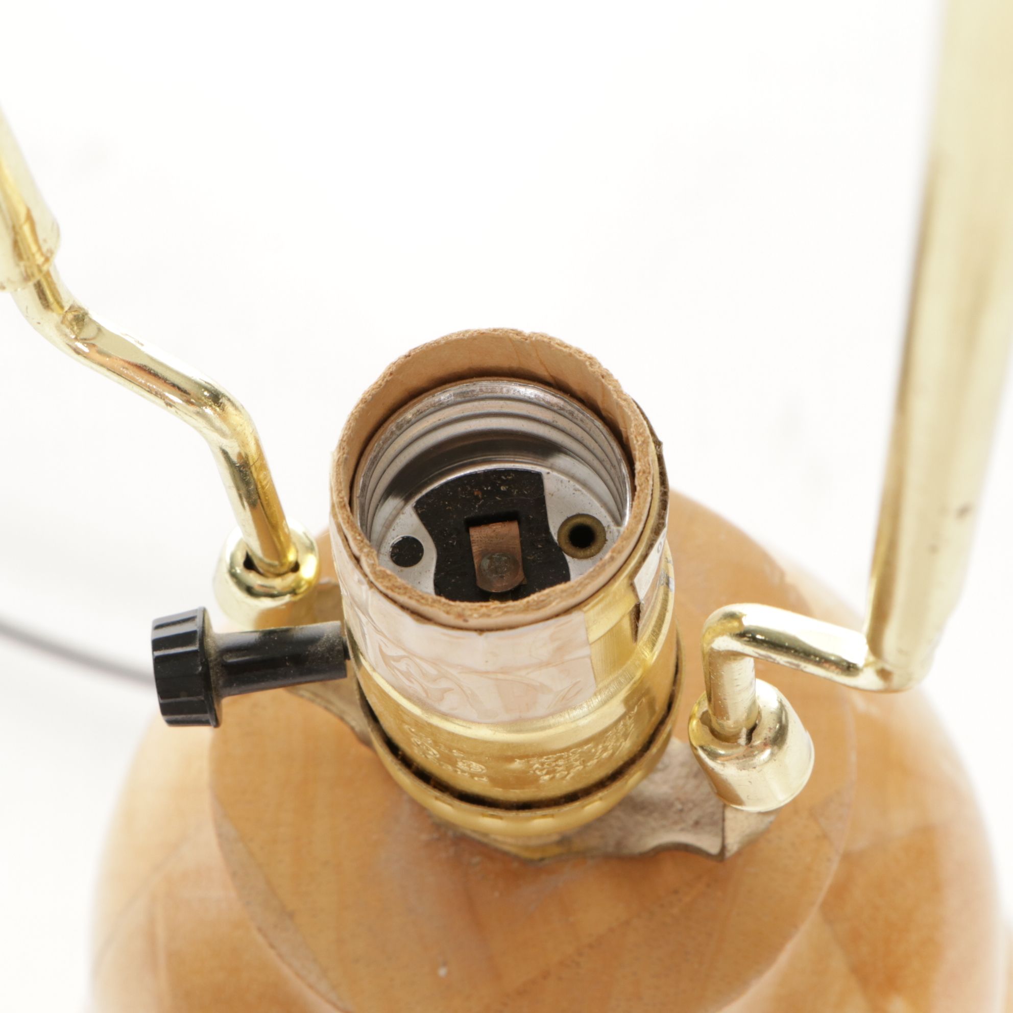 Triple Gourd Form Turned Wood Table Lamp and Cotton Shade, 21st Century