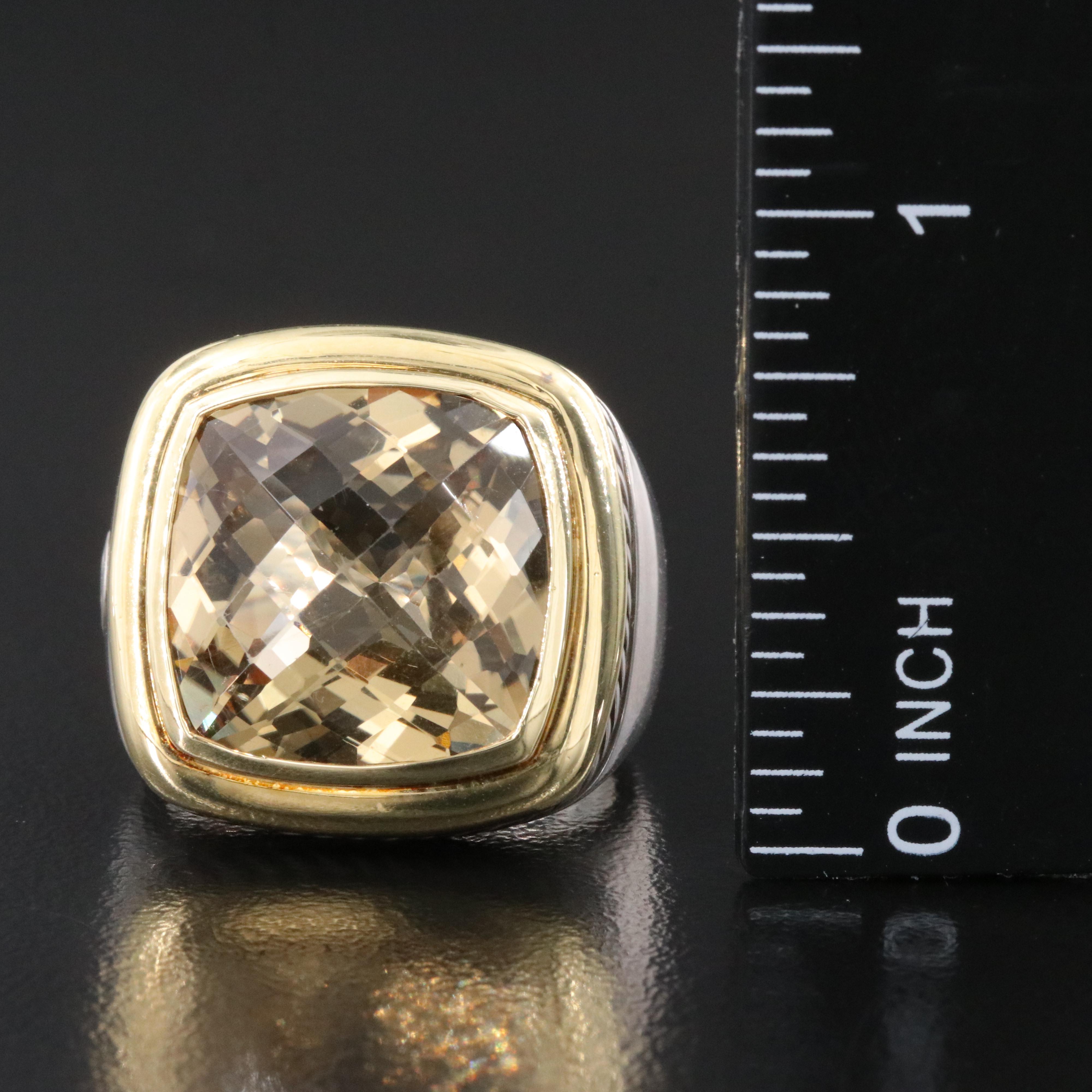 David Yurman Albion Sterling and 18K Smoky Quartz Ring