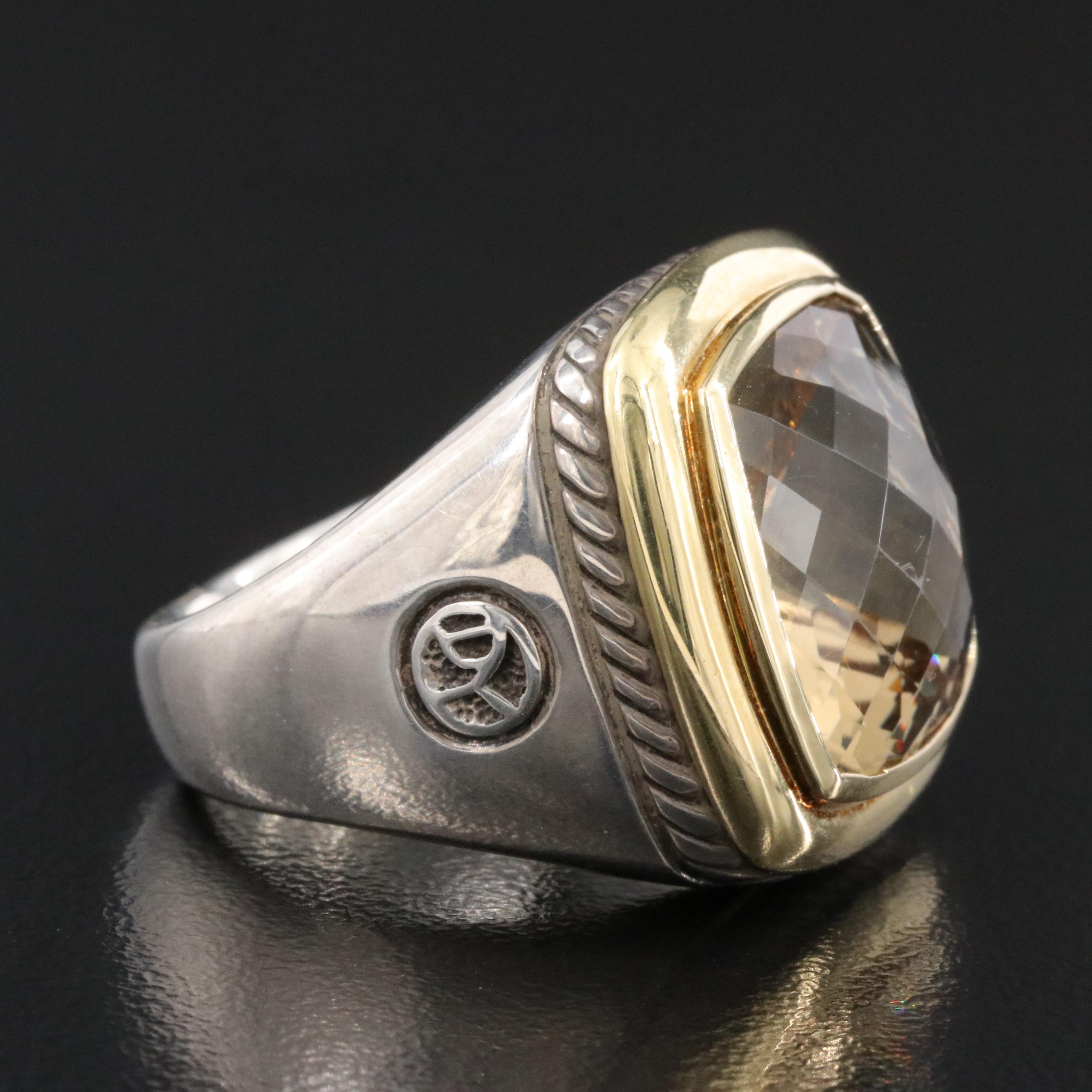 David Yurman Albion Sterling and 18K Smoky Quartz Ring