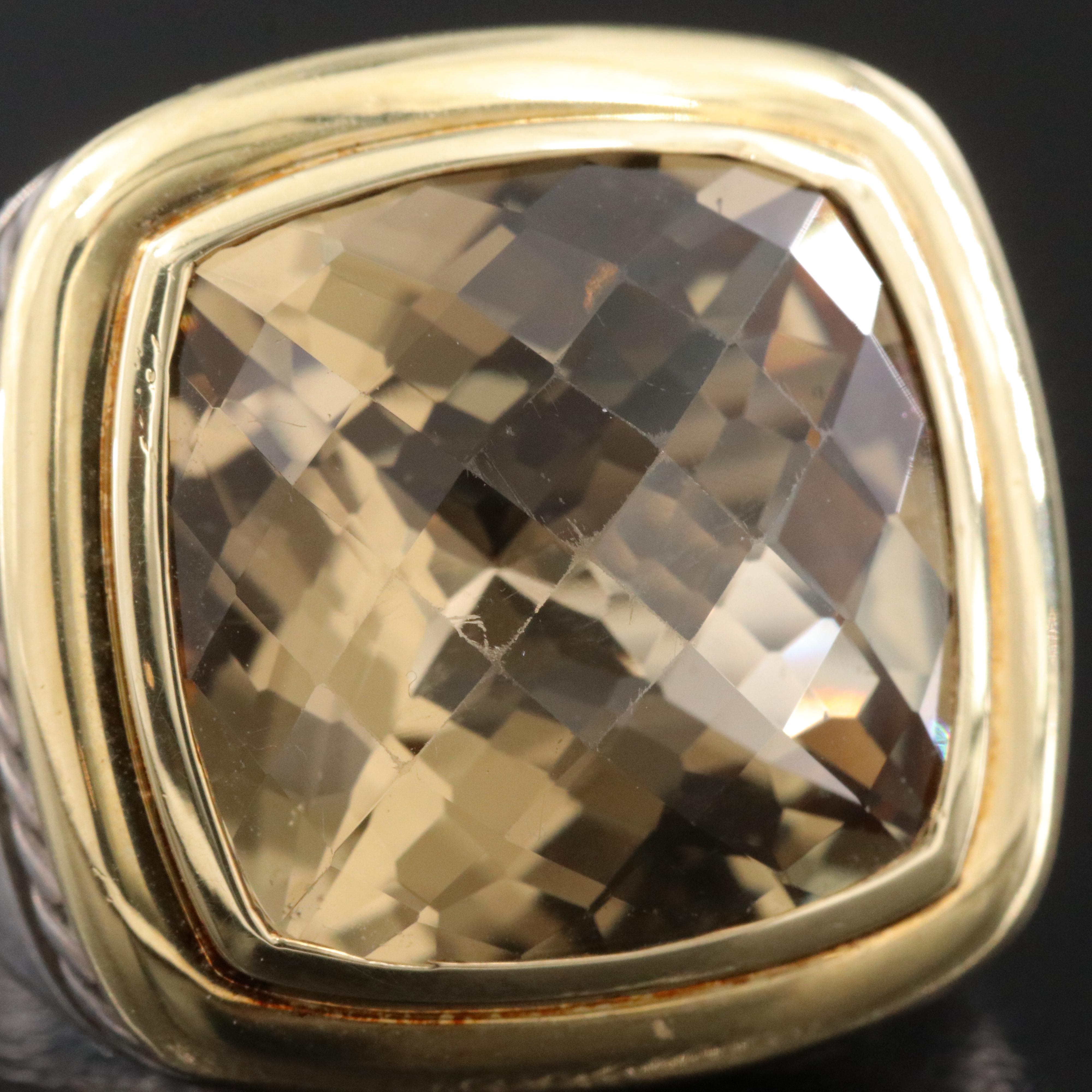 David Yurman Albion Sterling and 18K Smoky Quartz Ring