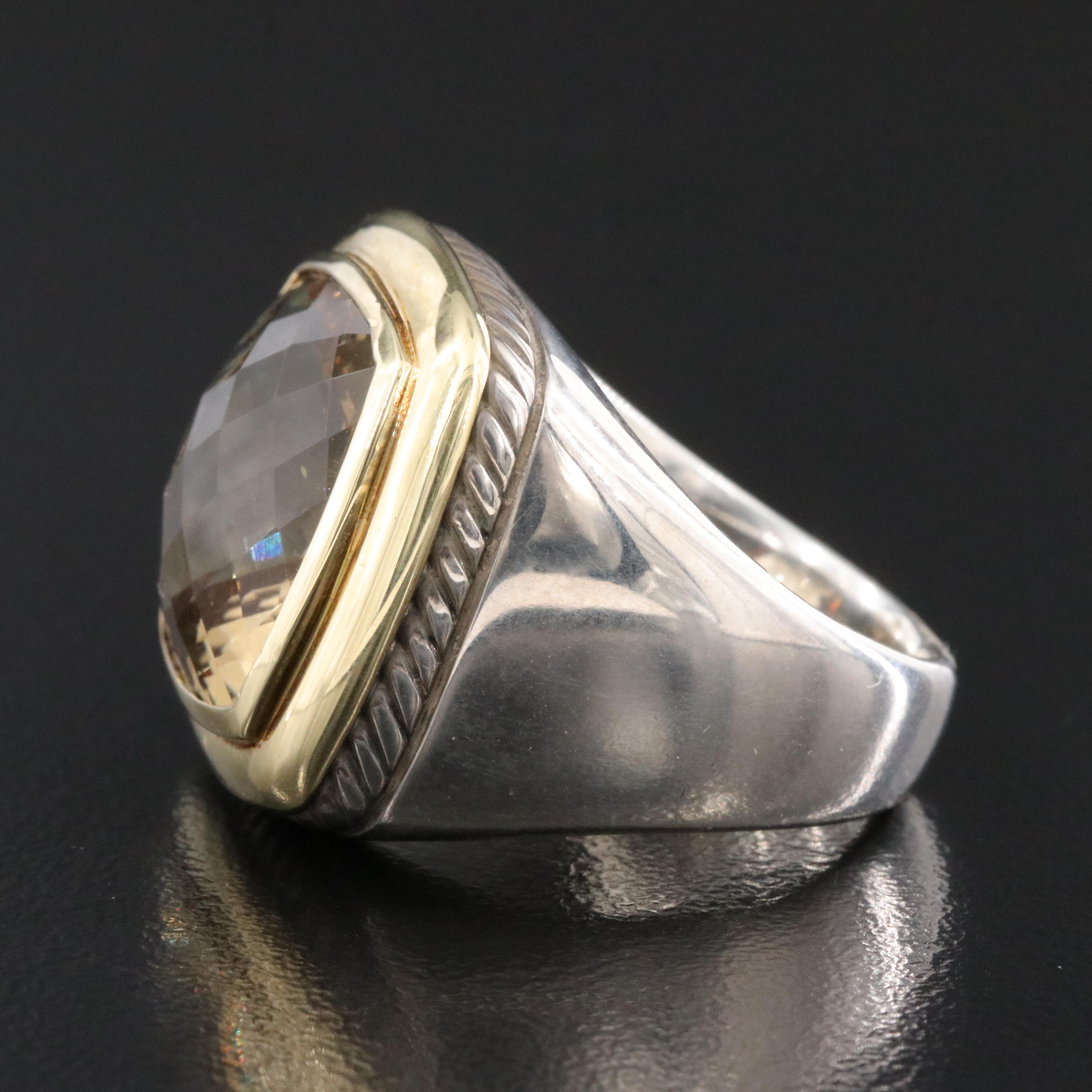 David Yurman Albion Sterling and 18K Smoky Quartz Ring