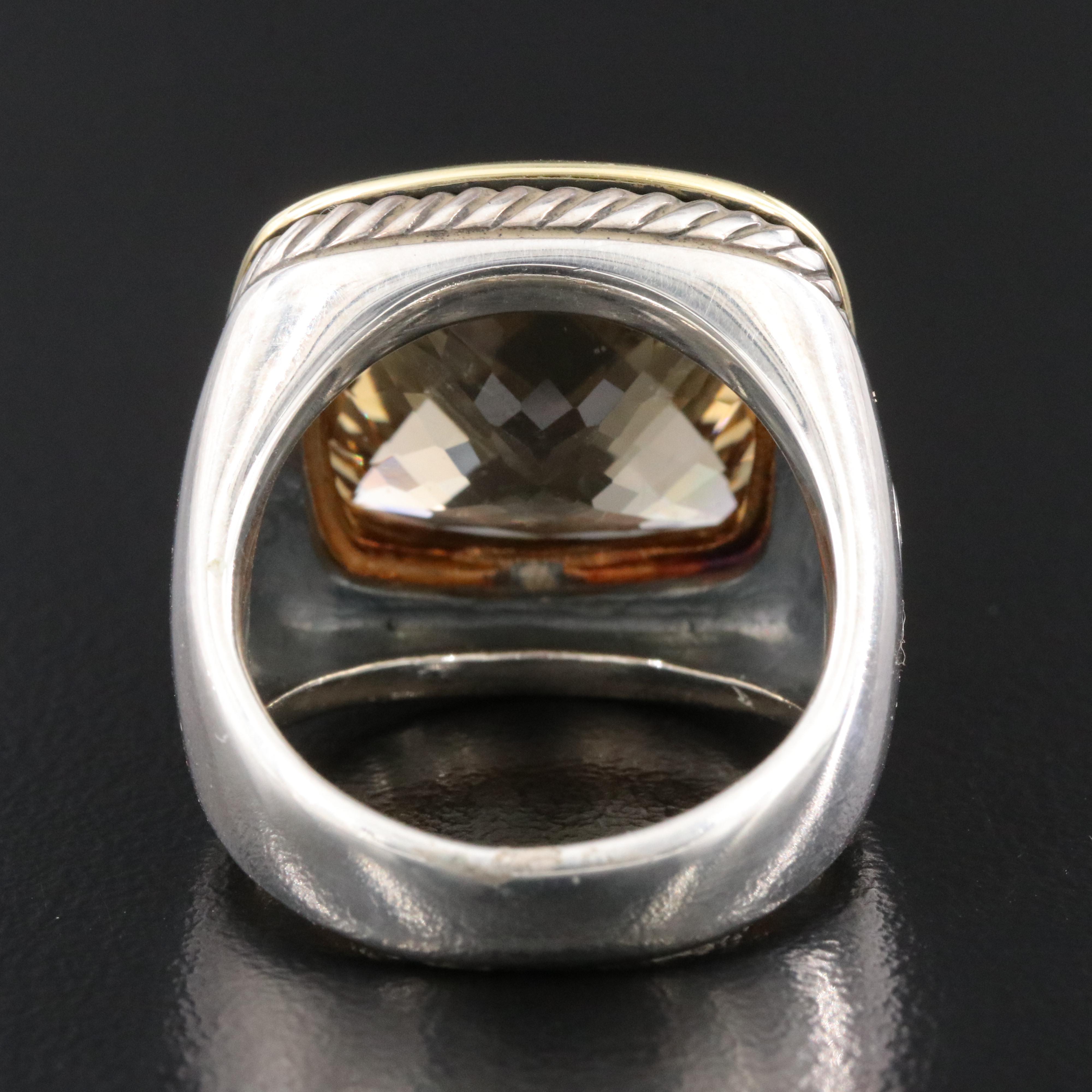 David Yurman Albion Sterling and 18K Smoky Quartz Ring