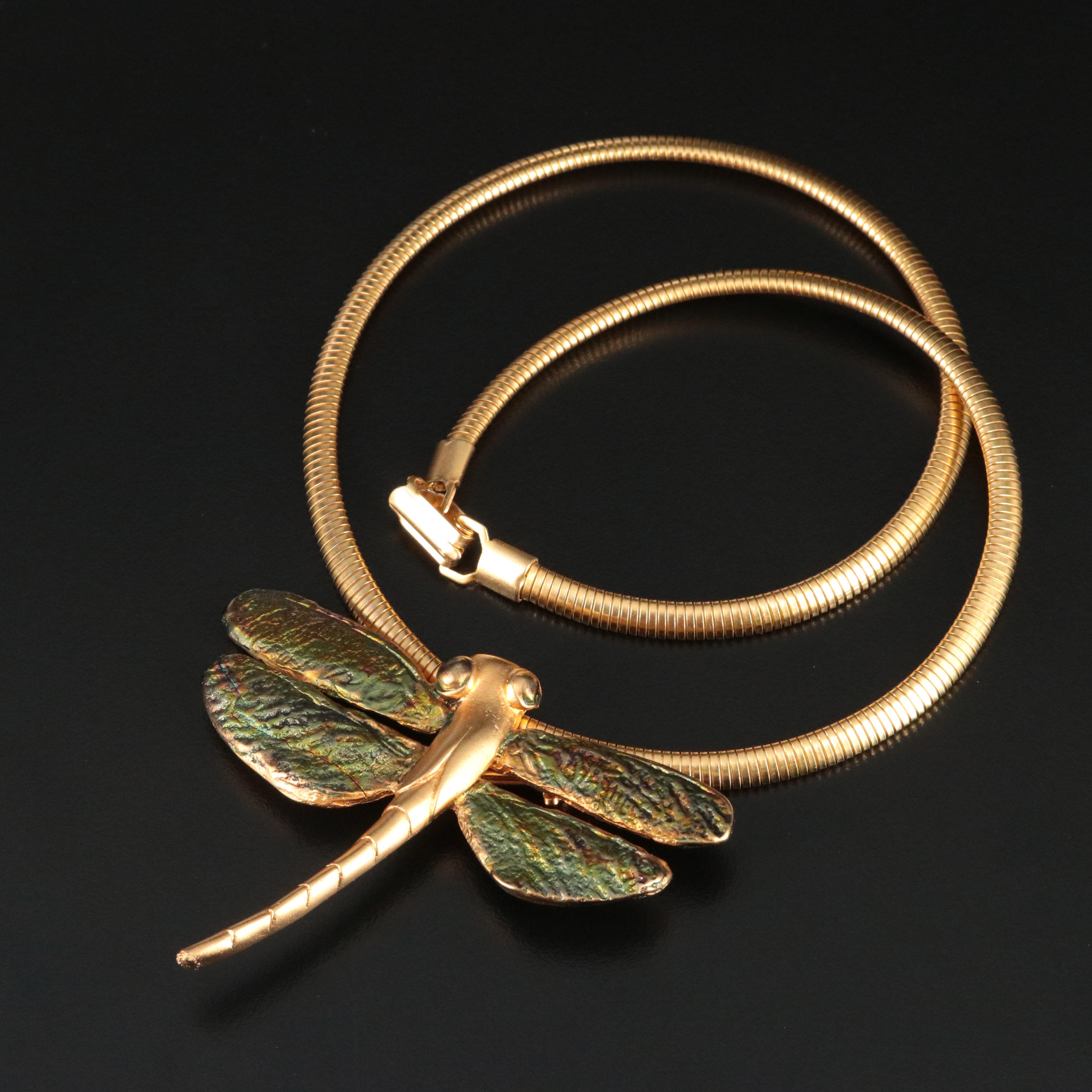 Gold Tone Convertible Dragonfly Pendant Necklace