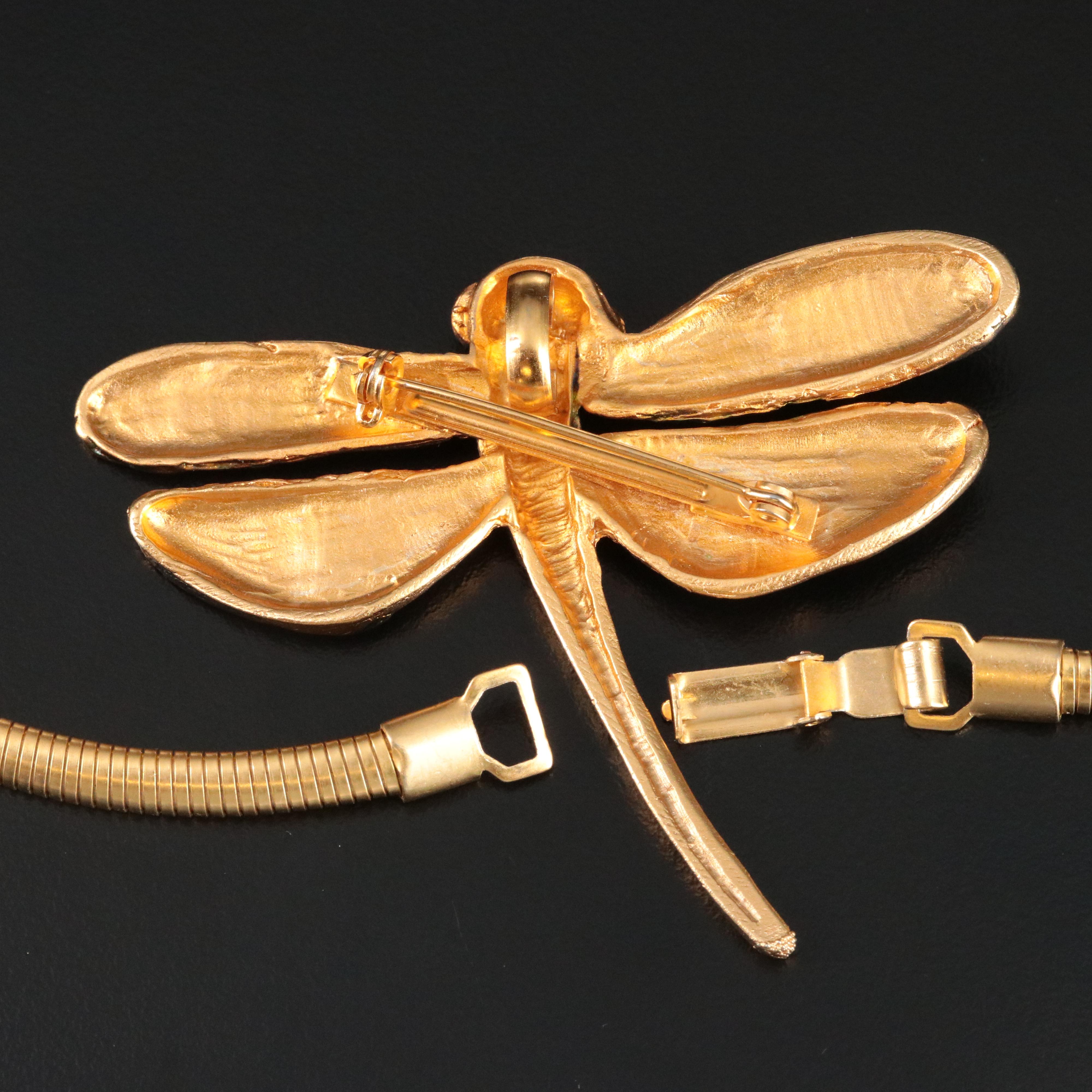 Gold Tone Convertible Dragonfly Pendant Necklace
