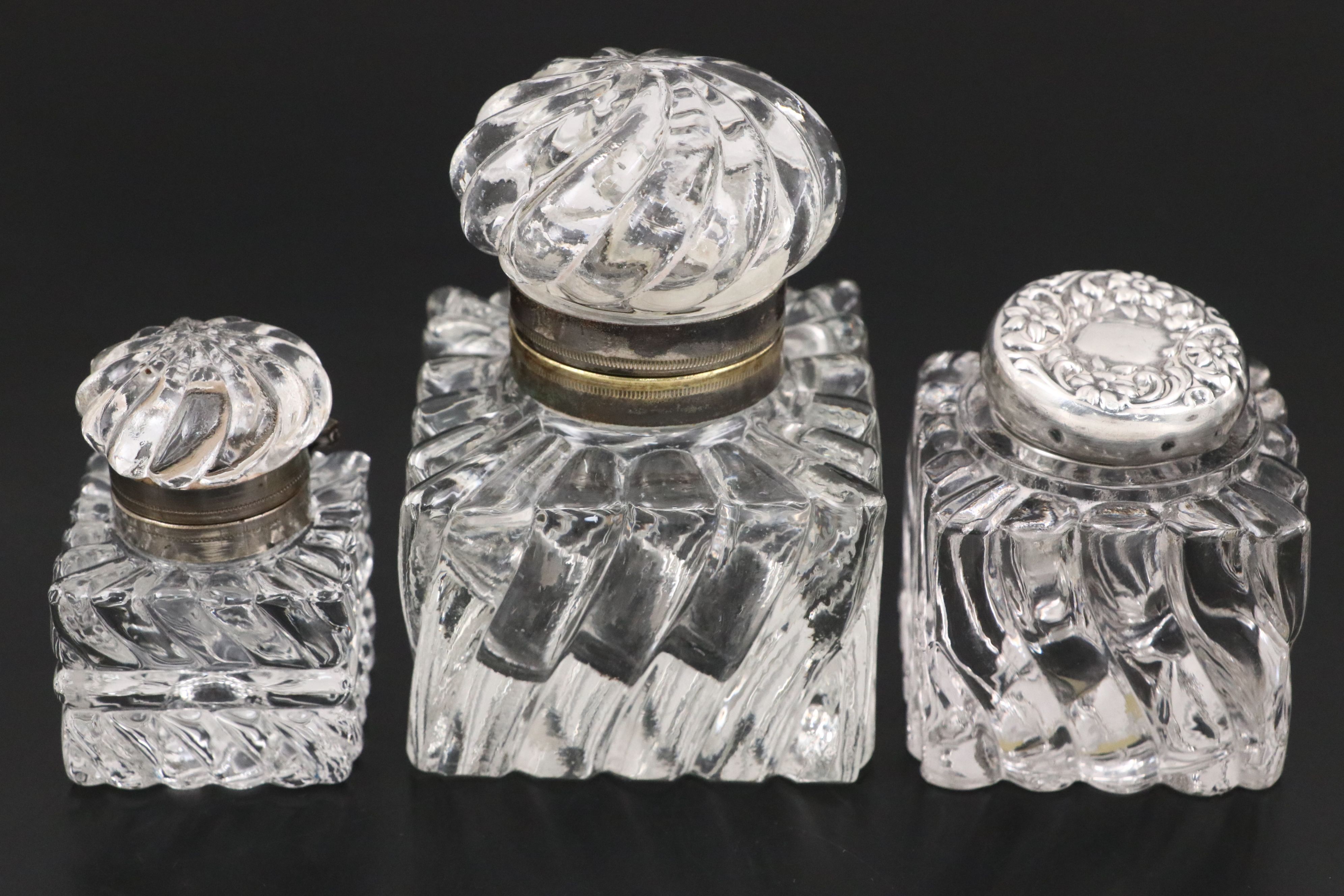 Vintage Swirl Crystal and Glass Inkwells