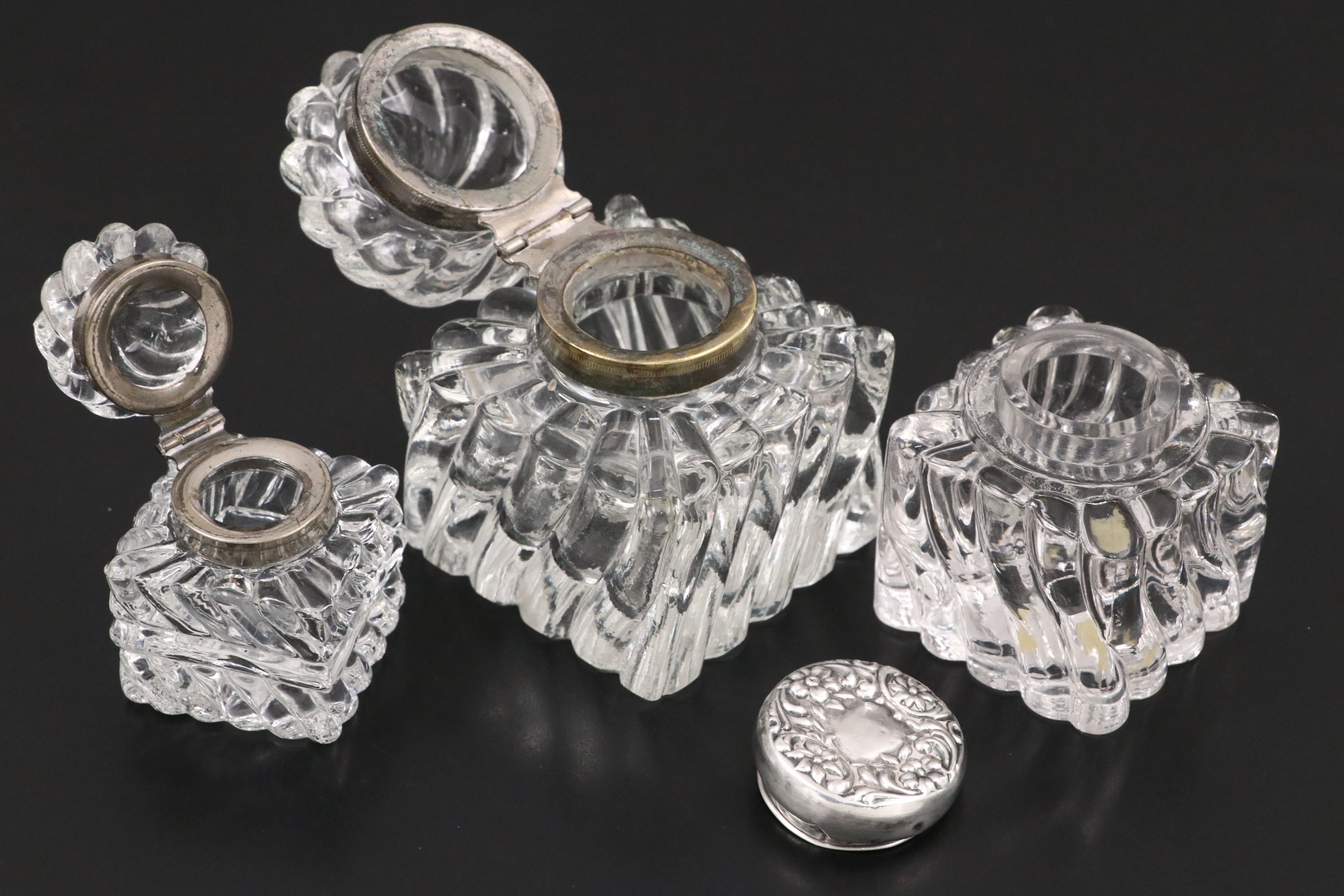 Vintage Swirl Crystal and Glass Inkwells