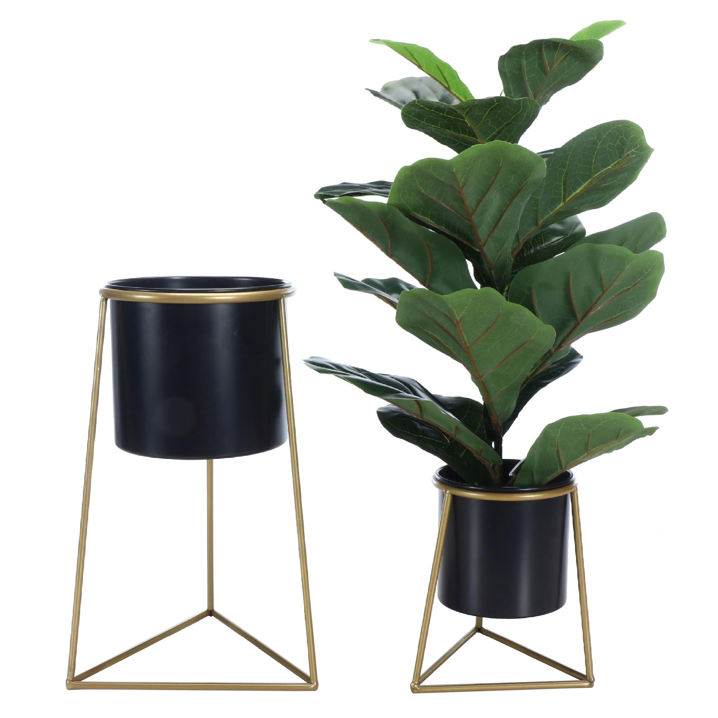 Contemporary Metal Plant Stands with Artificial Fiddle Leaf Plant