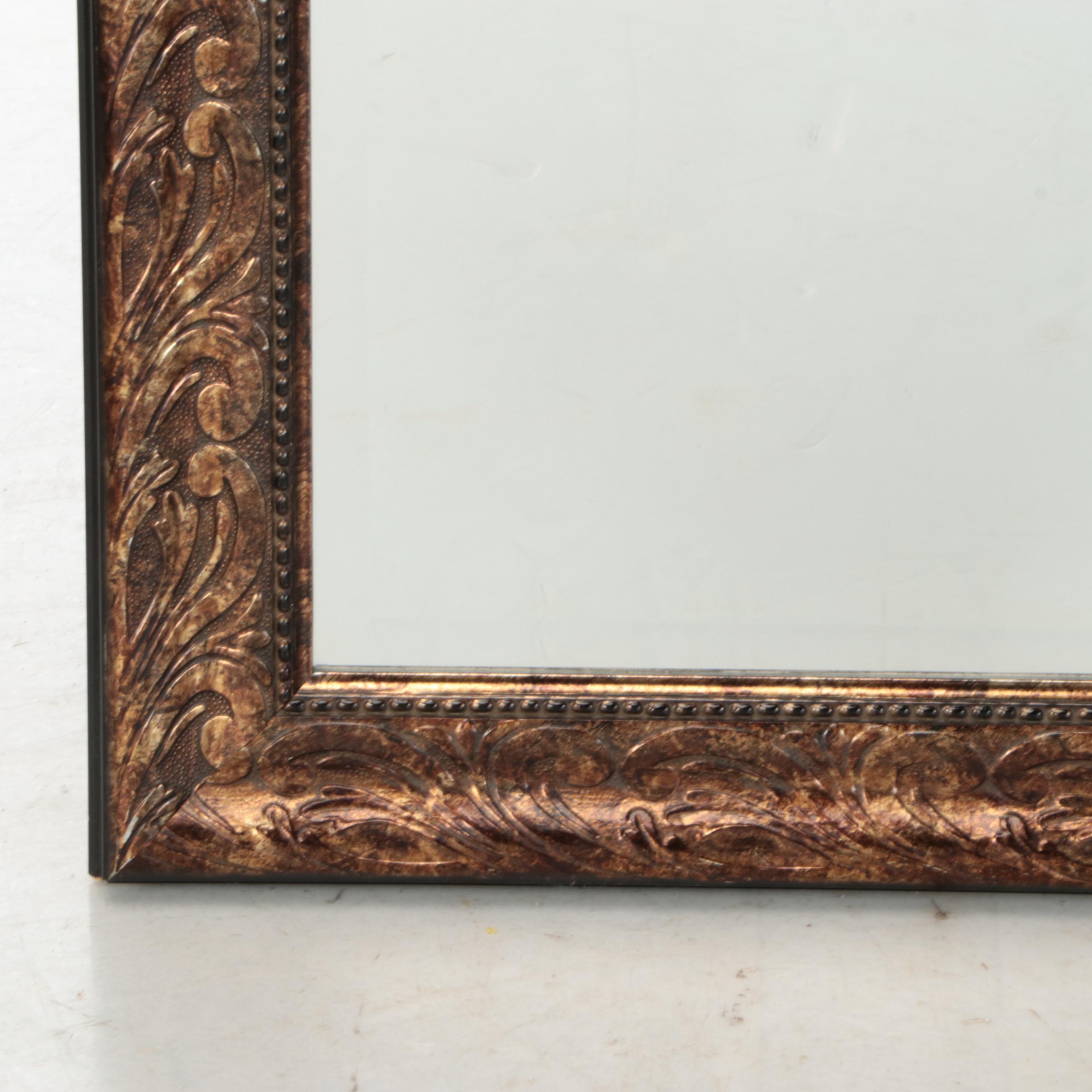 Marbled Bronze and Brown Bas Relief Wide Frame Square Wall Mirror