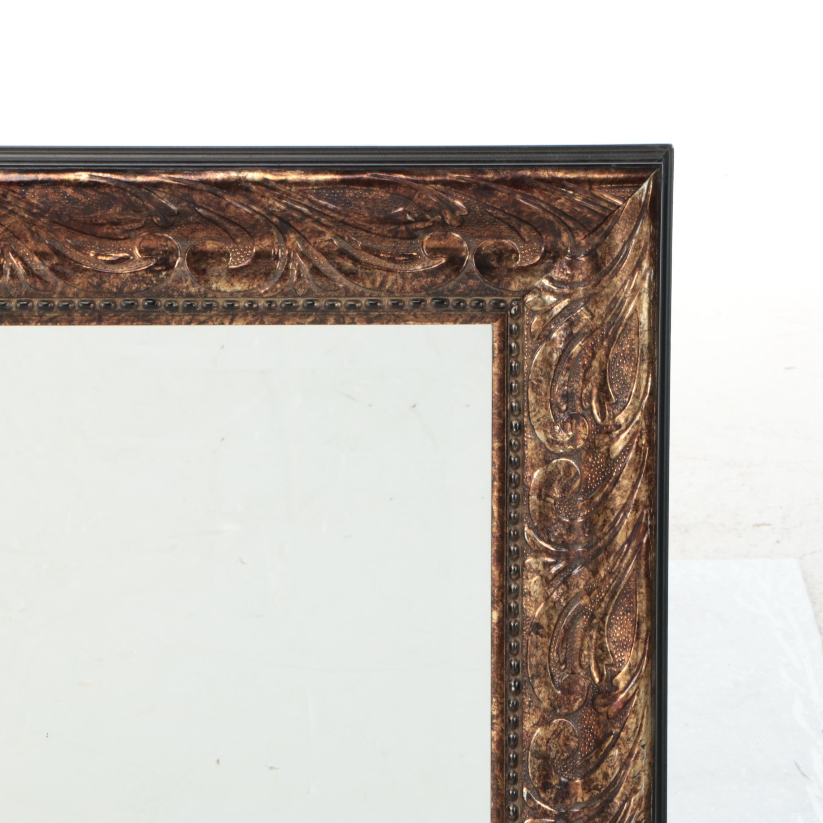 Marbled Bronze and Brown Bas Relief Wide Frame Square Wall Mirror