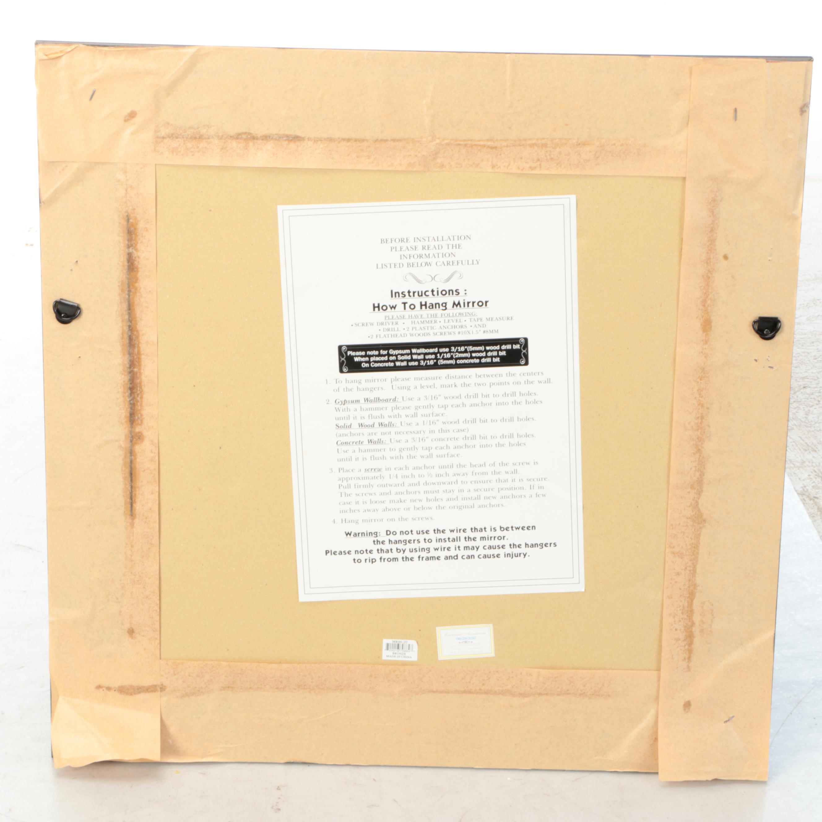 Marbled Bronze and Brown Bas Relief Wide Frame Square Wall Mirror