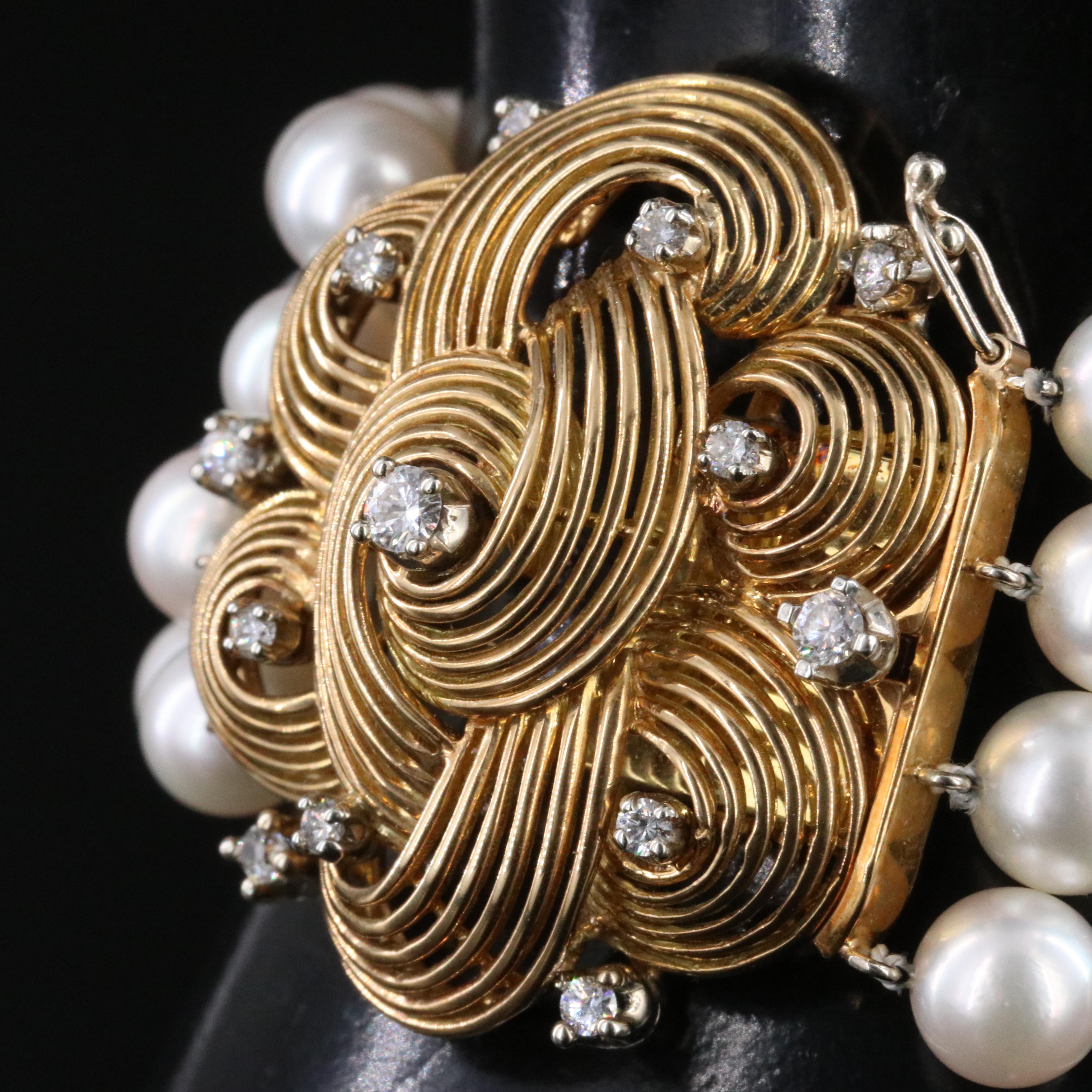 Pearl Bracelet with 18K 2.30 CTW Diamond Knot Clasp and Spacers