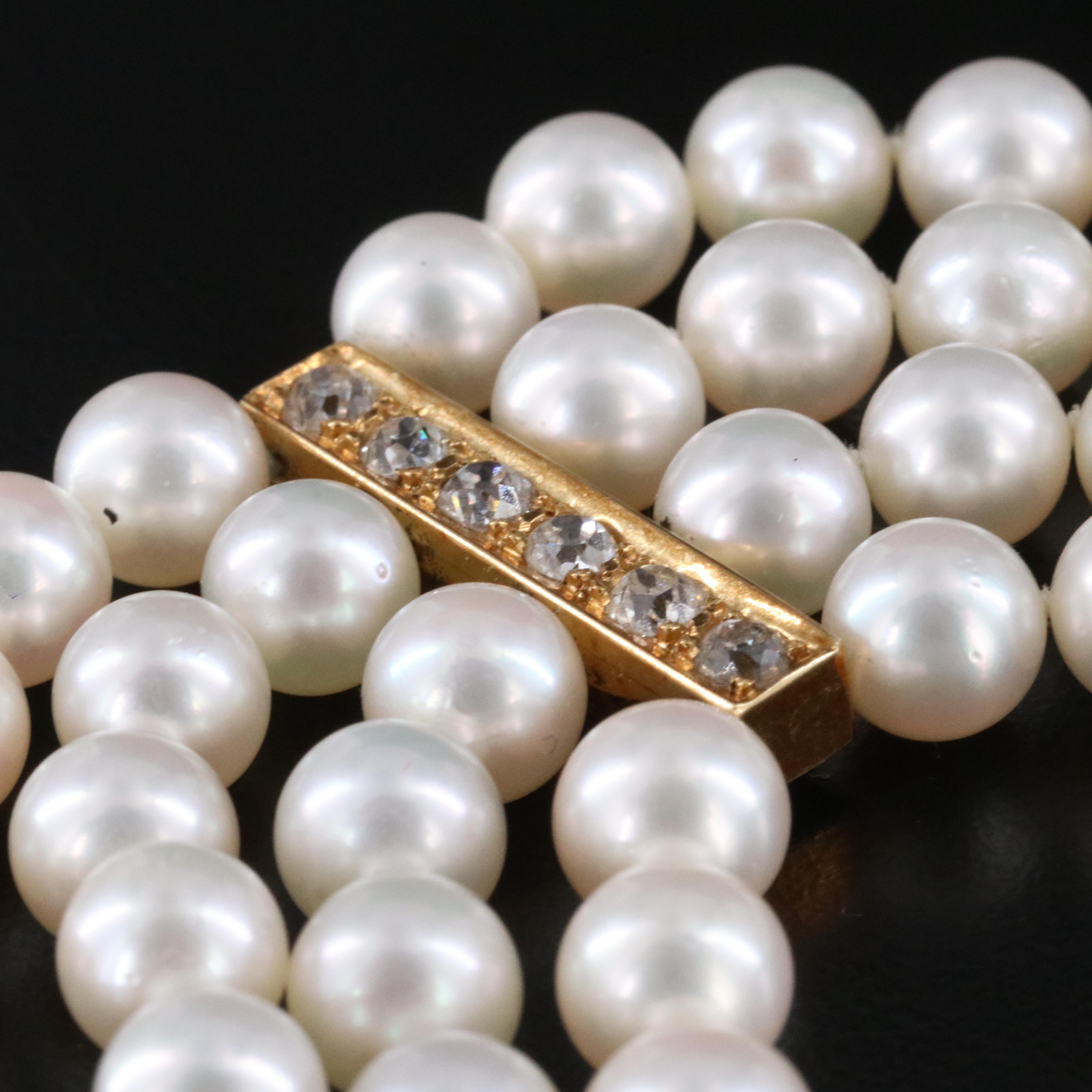 Pearl Bracelet with 18K 2.30 CTW Diamond Knot Clasp and Spacers