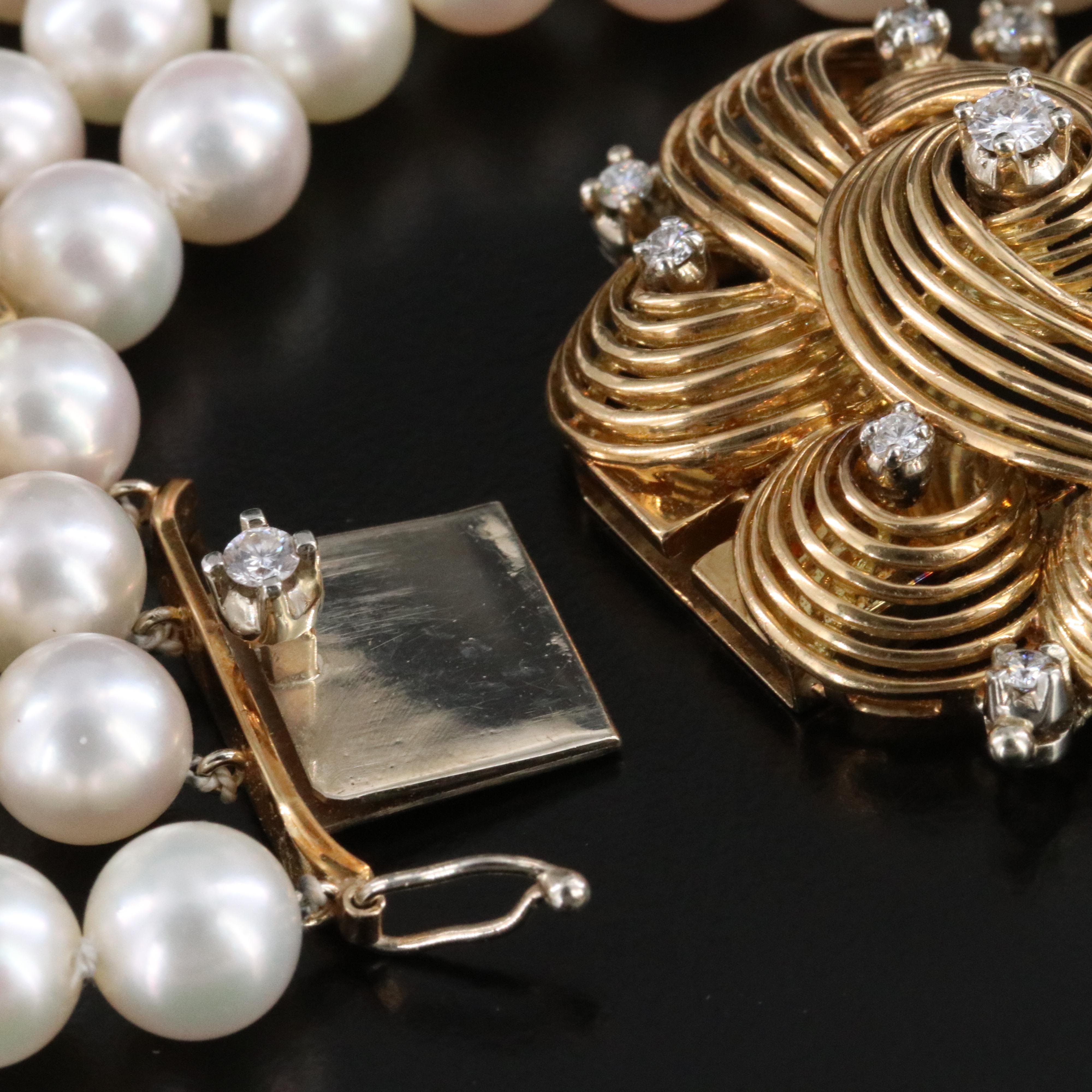 Pearl Bracelet with 18K 2.30 CTW Diamond Knot Clasp and Spacers