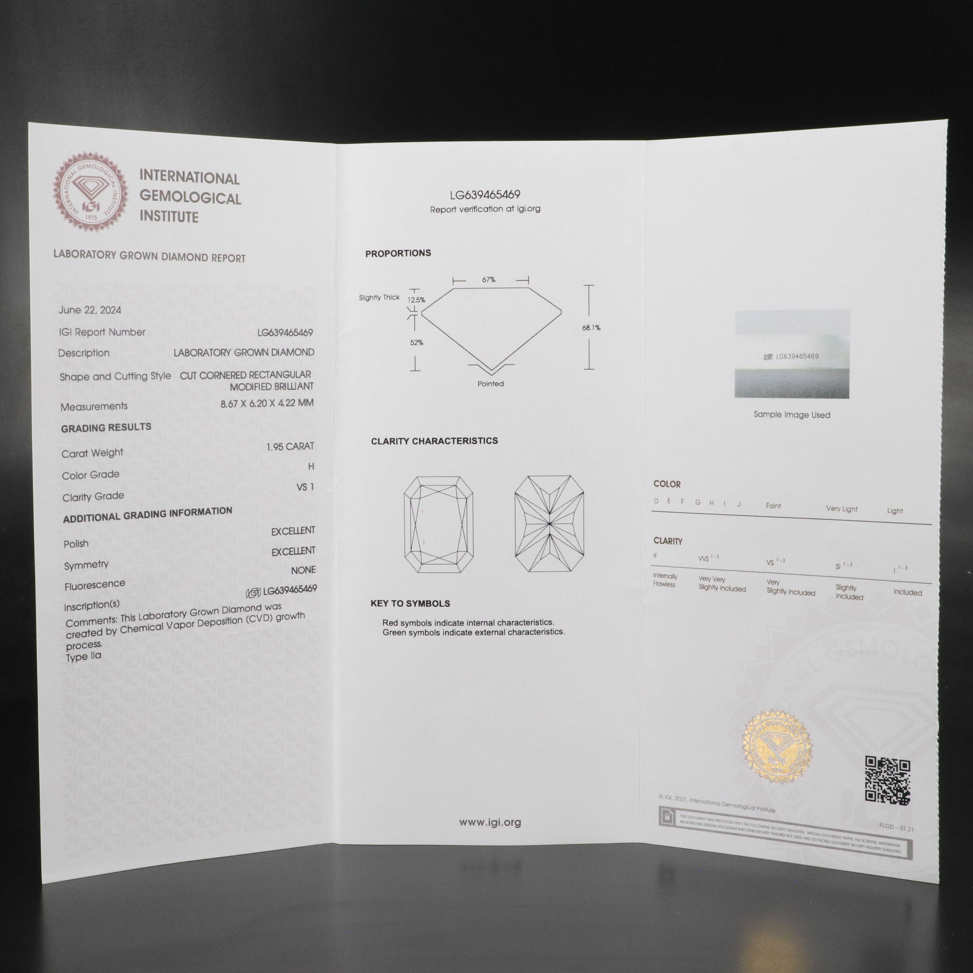 Loose 1.95 CT Lab Grown Diamond with IGI Report