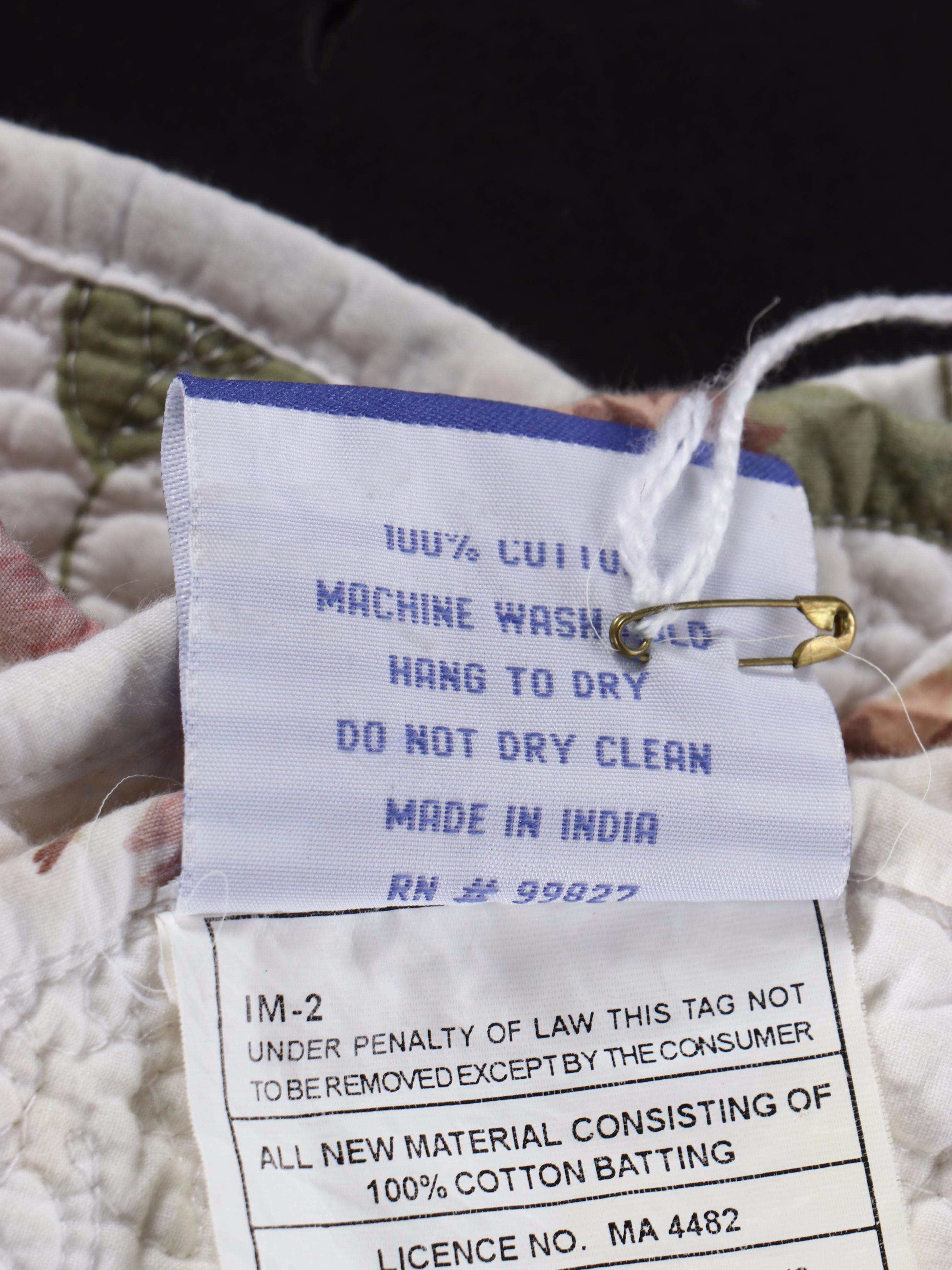 Queen Size Pink Tree Peony and Bird Print Quilted Whole Cloth Coverlet