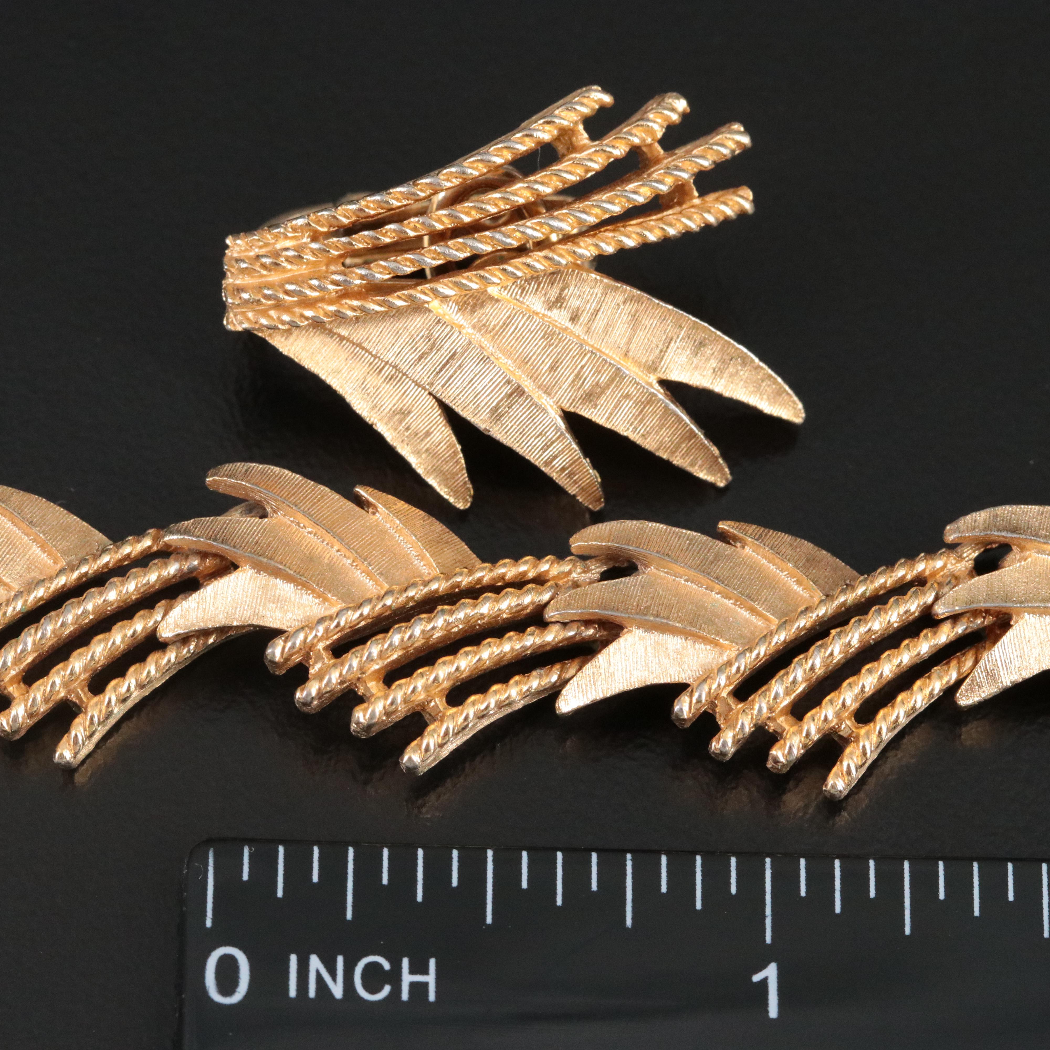 Trifari Gold-Tone Leaf Panel Necklace and Earring Set