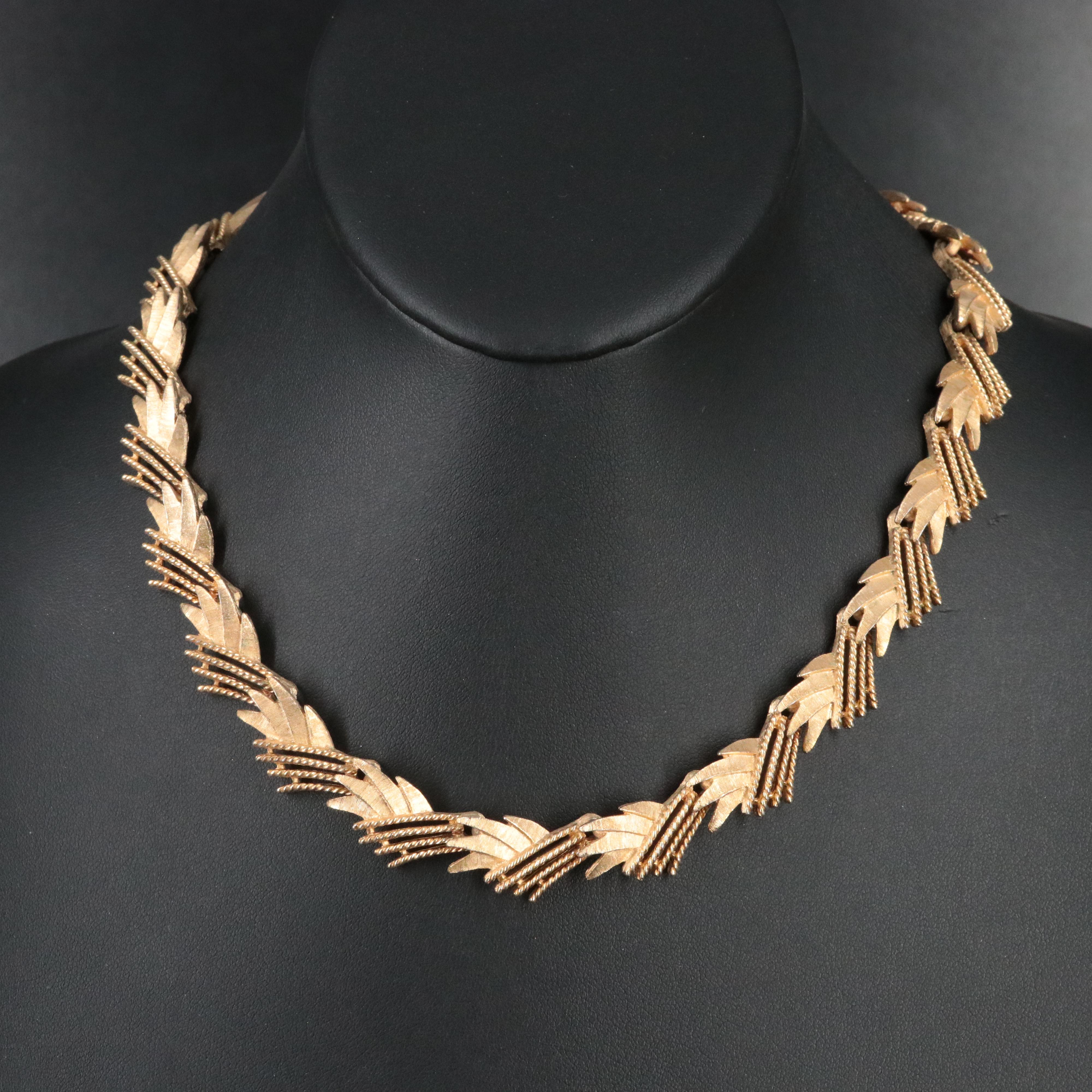 Trifari Gold-Tone Leaf Panel Necklace and Earring Set