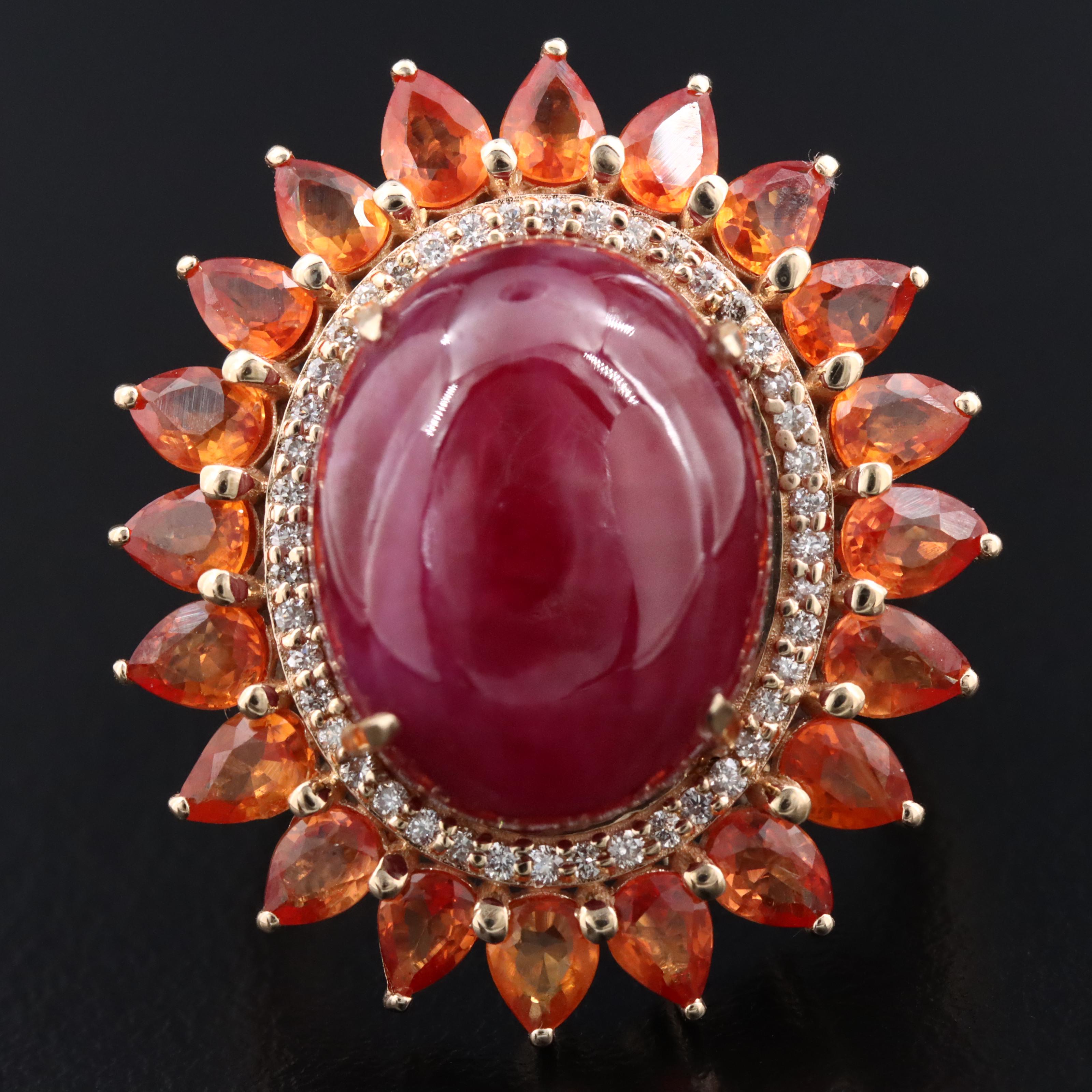 14K 20.01 CT Ruby, Orange Sapphire, and Diamond Ring with IGI Jewelry Report