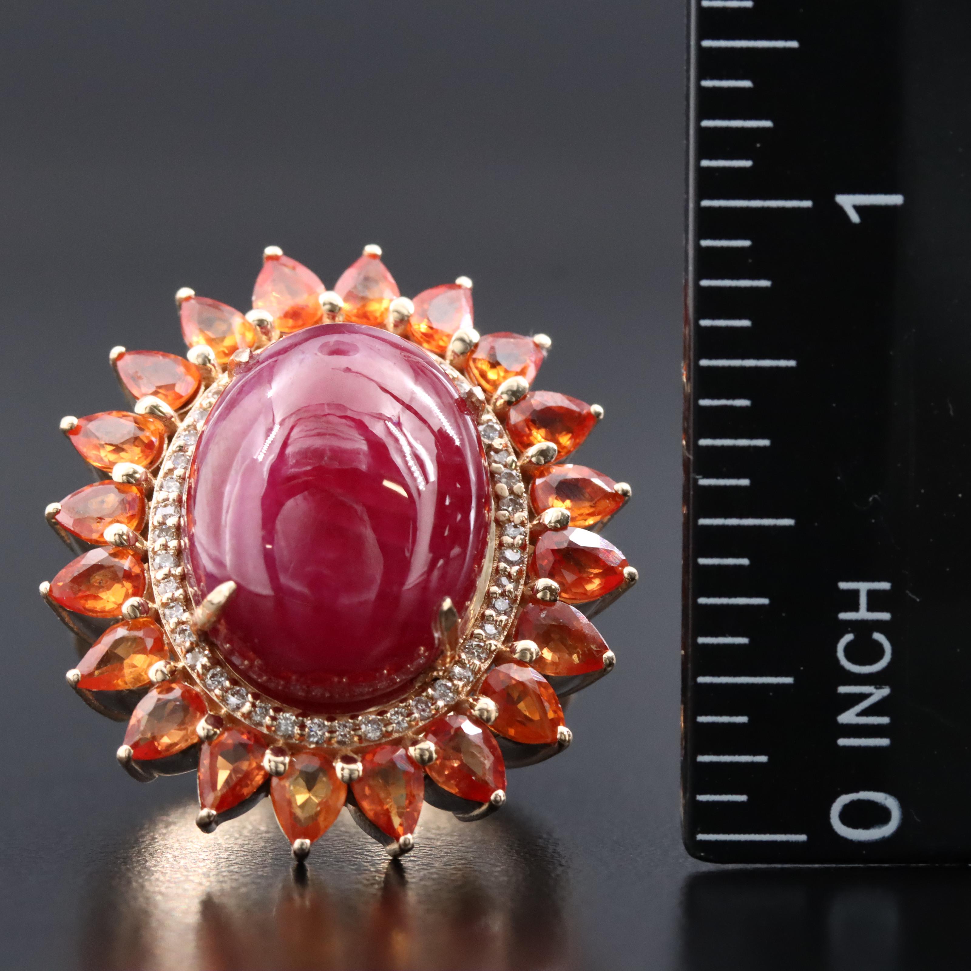 14K 20.01 CT Ruby, Orange Sapphire, and Diamond Ring with IGI Jewelry Report
