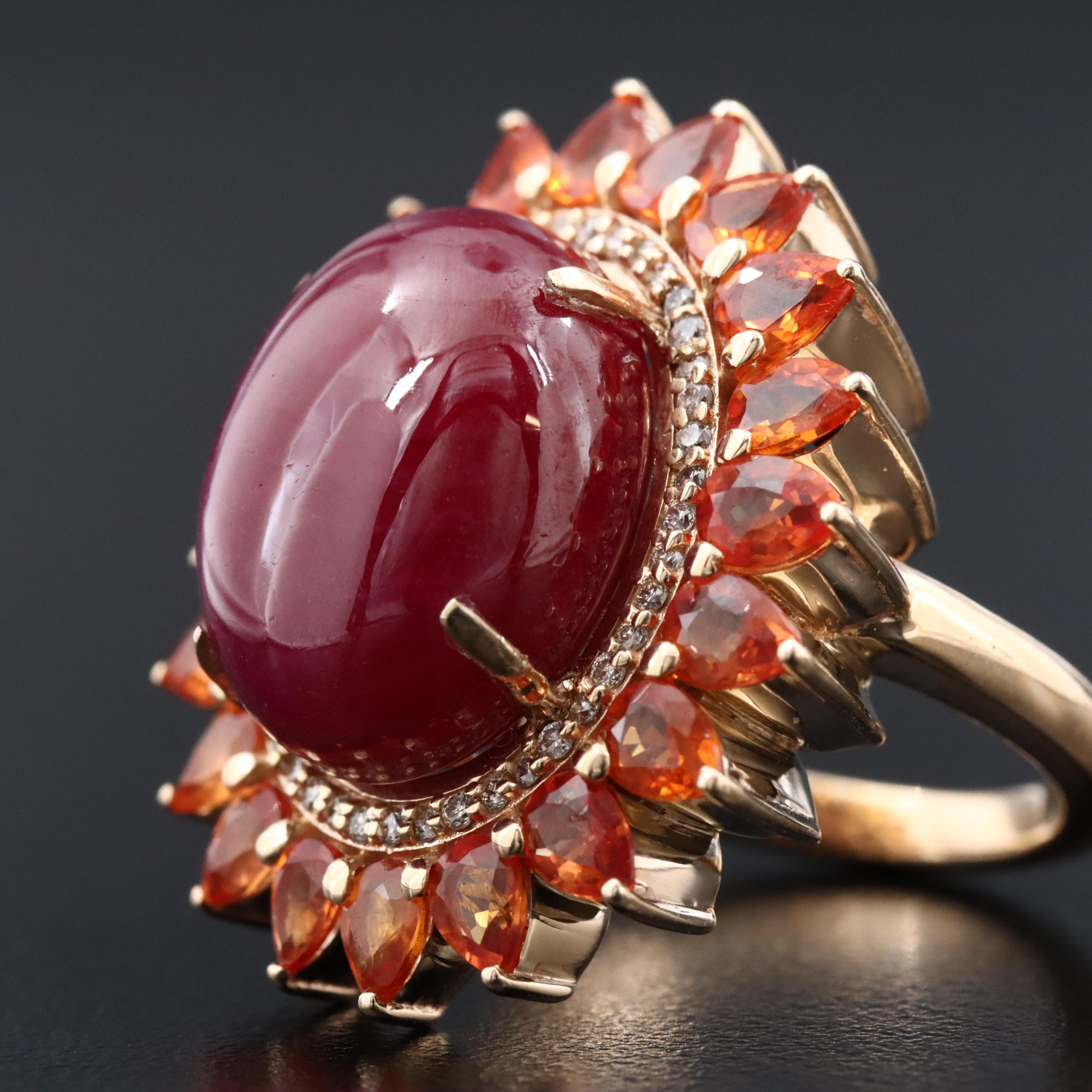 14K 20.01 CT Ruby, Orange Sapphire, and Diamond Ring with IGI Jewelry Report