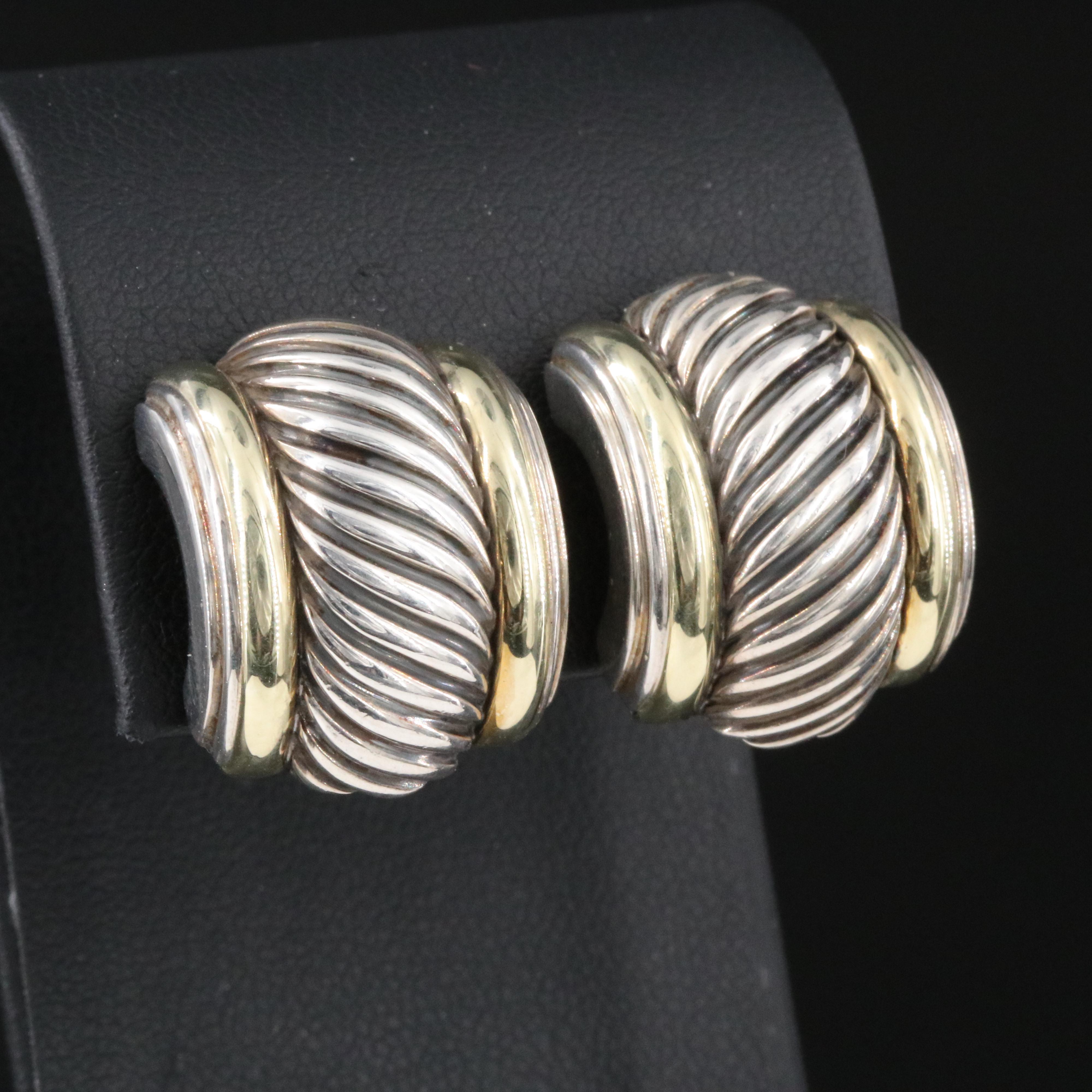 David Yurman Thoroughbred Sterling and 14K Clip Earrings