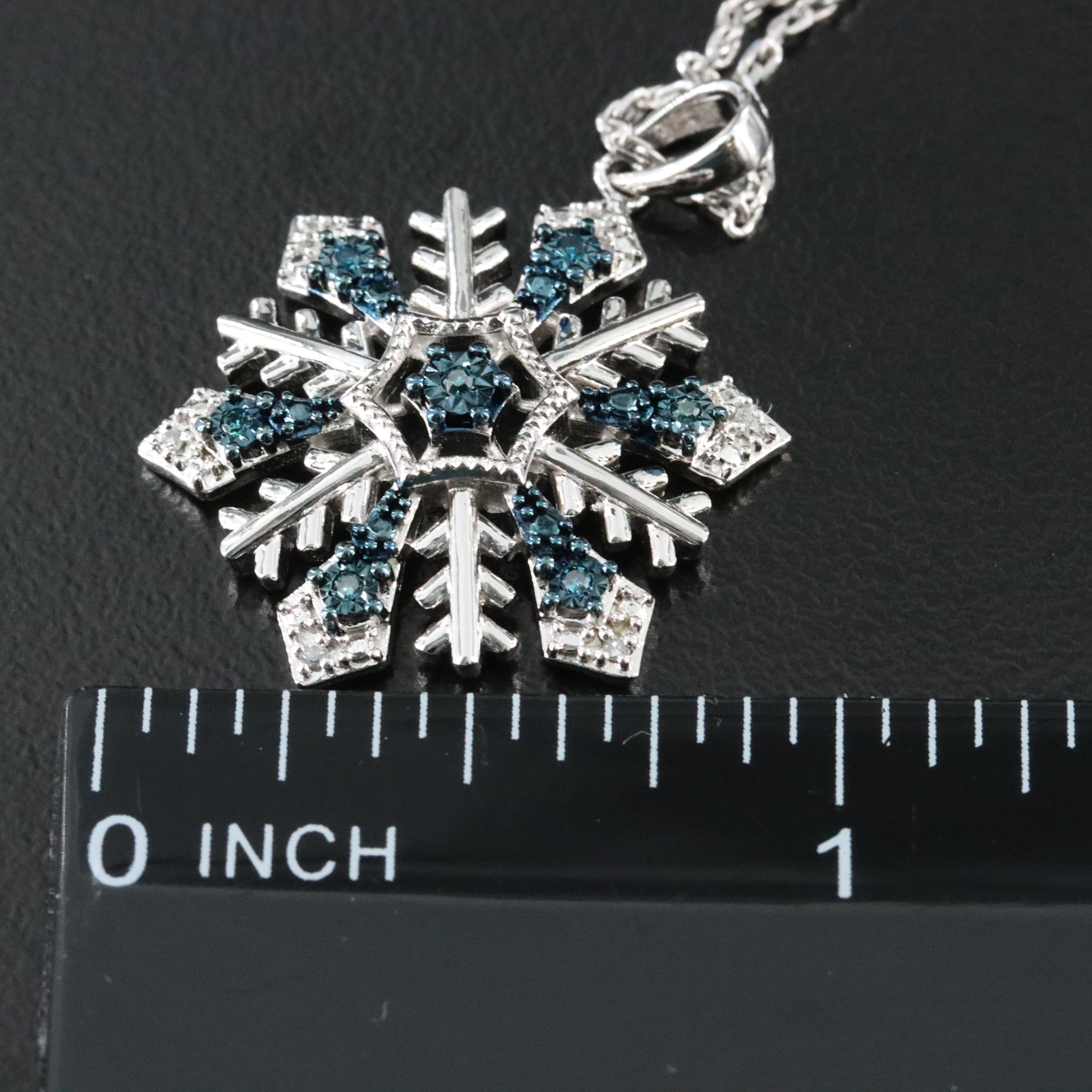 Sterling Diamond Including Fancy Blue  Snowflake Pendant Necklace