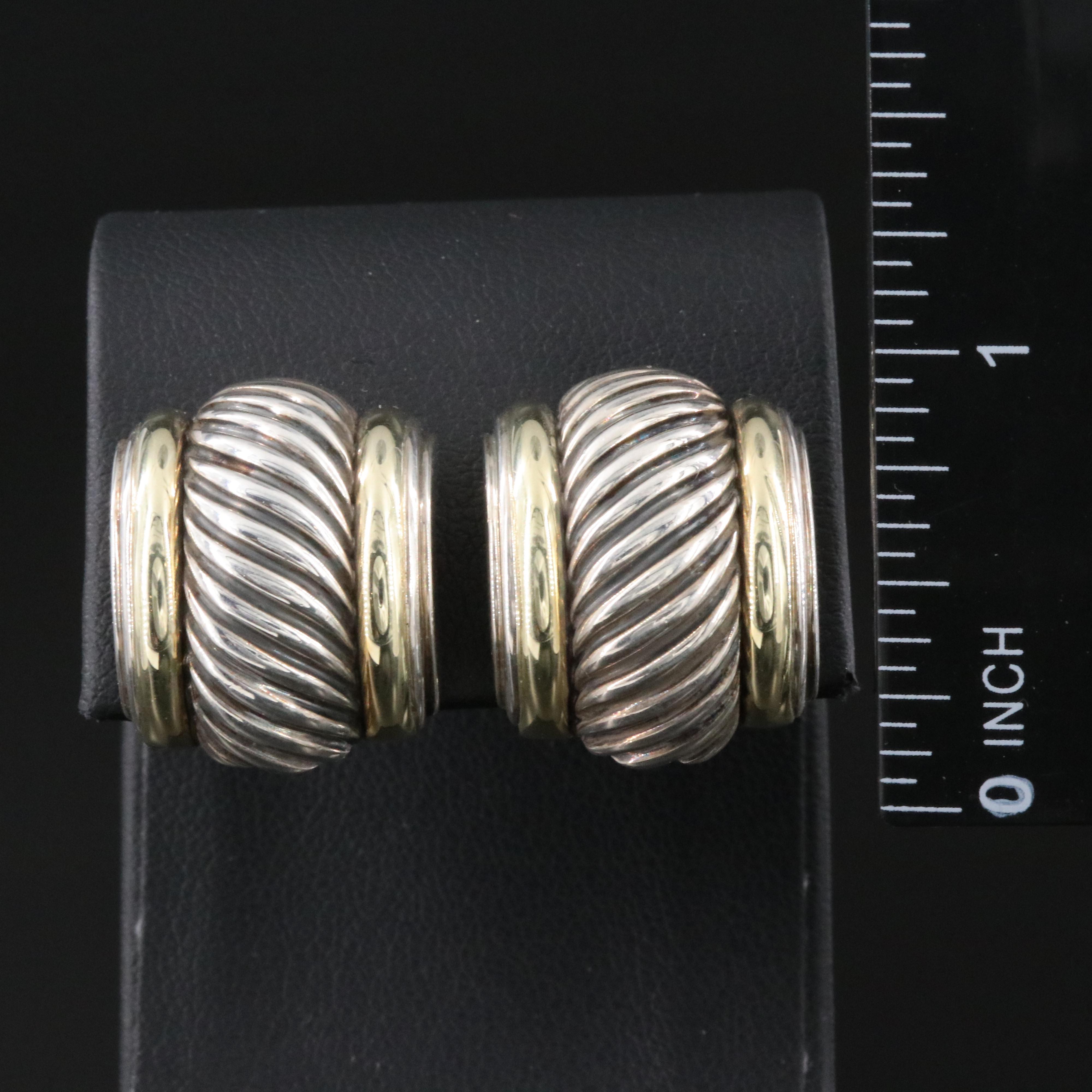 David Yurman Thoroughbred Sterling and 14K Clip Earrings
