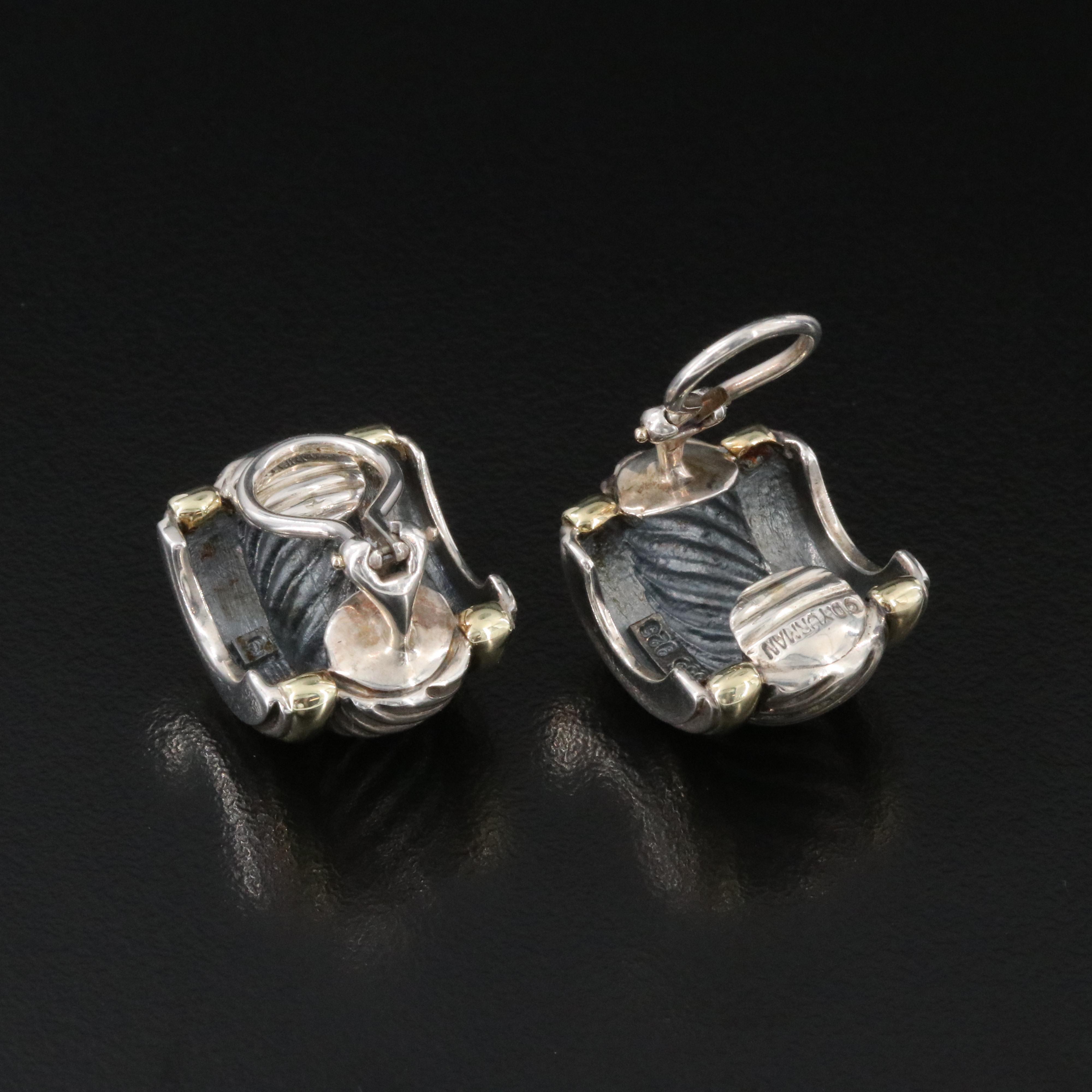 David Yurman Thoroughbred Sterling and 14K Clip Earrings