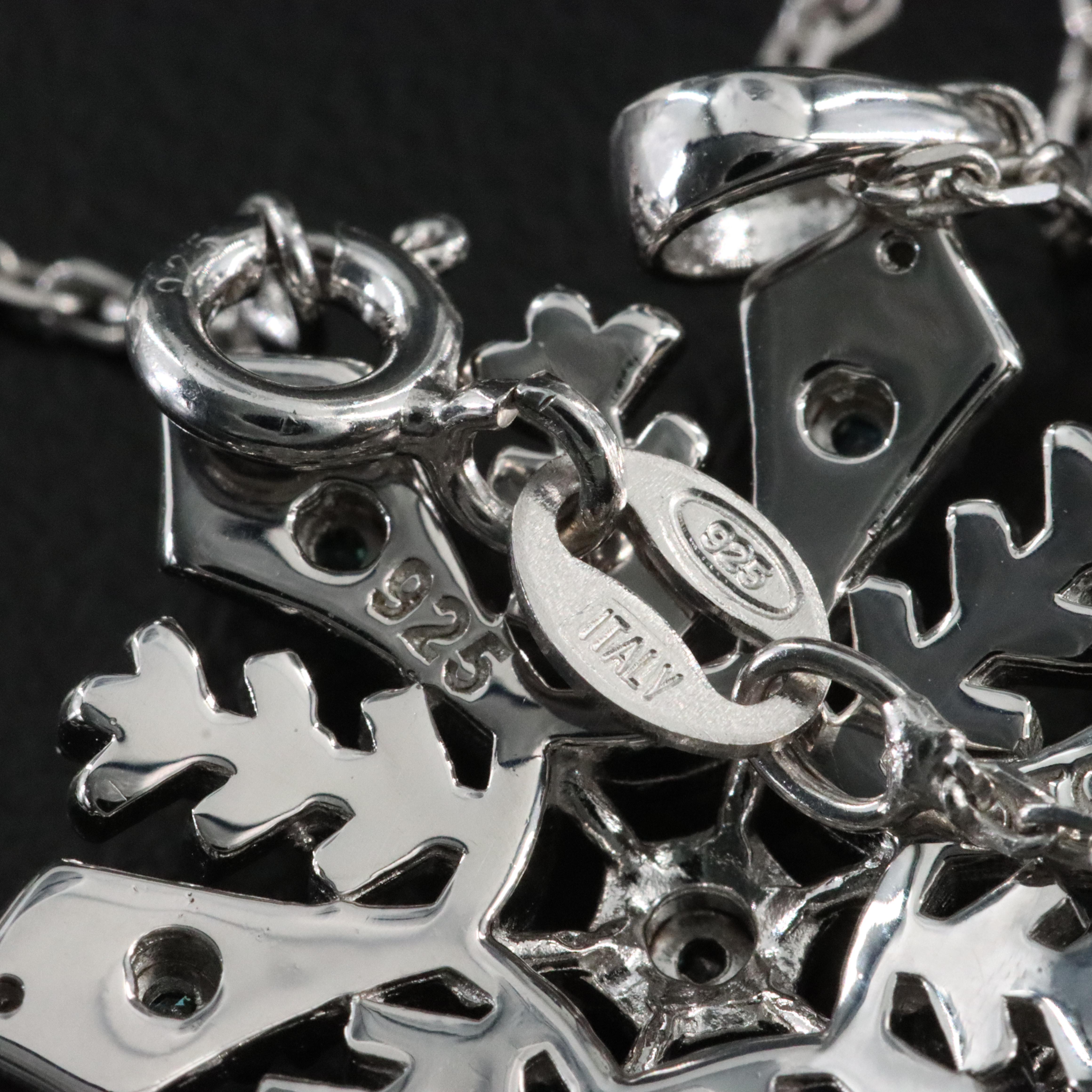 Sterling Diamond Including Fancy Blue  Snowflake Pendant Necklace