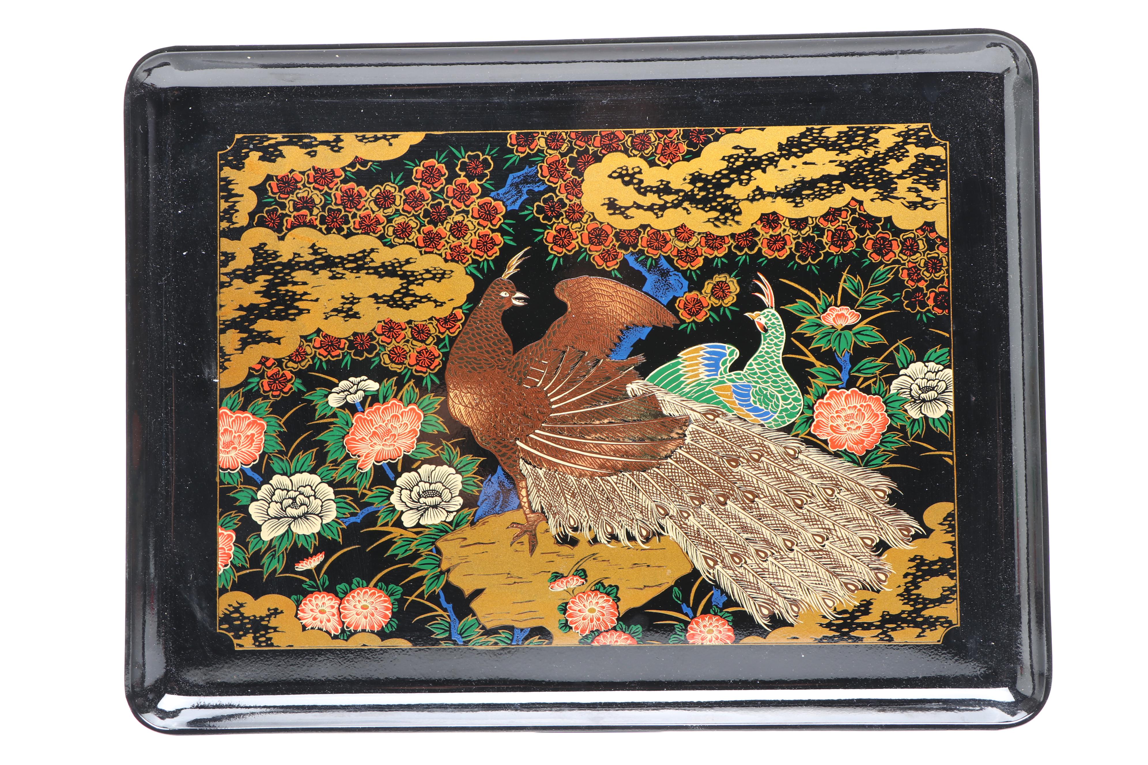 Arita Japanese Peacock Lacquerware Trays, Mid to Late 20th Century
