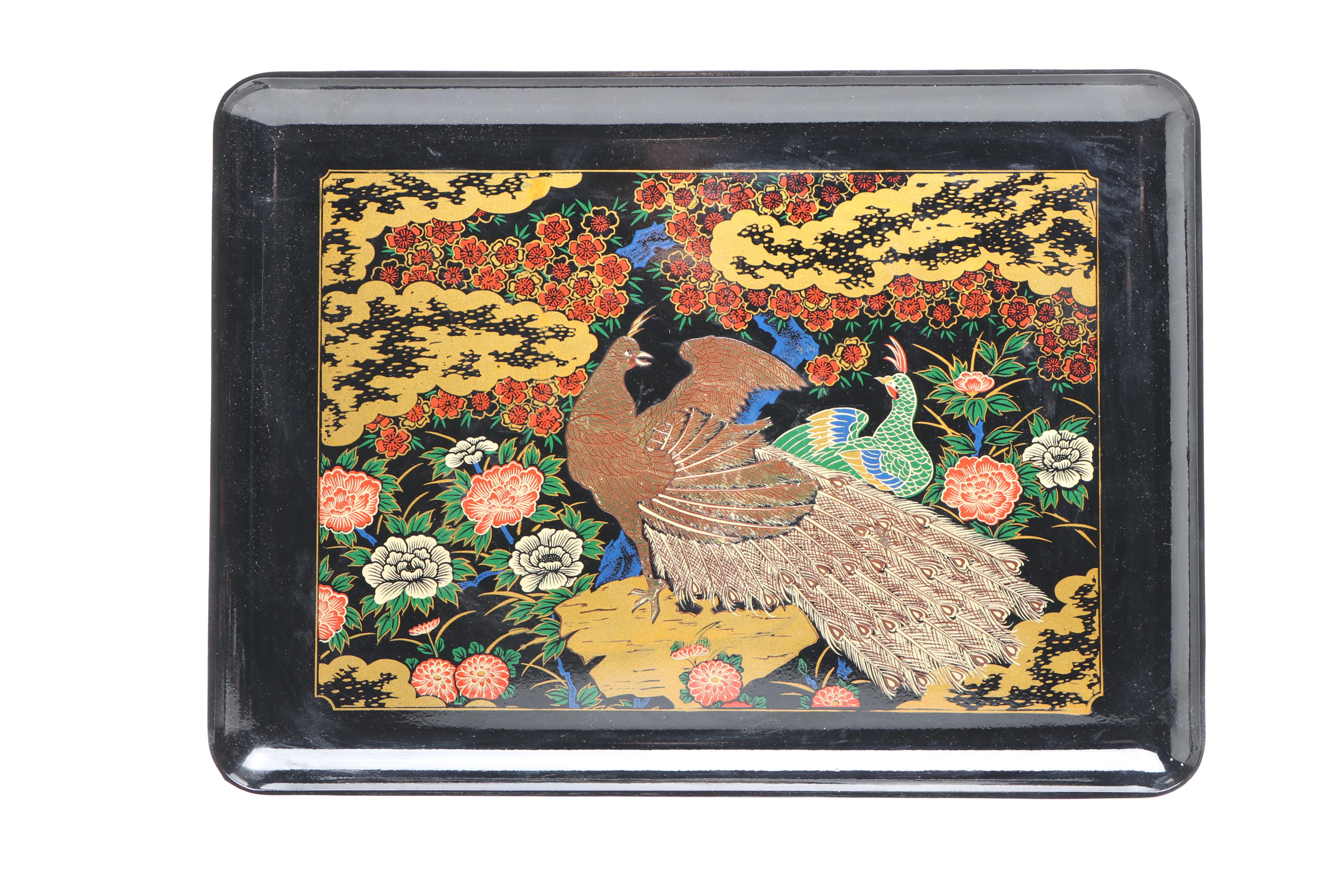 Arita Japanese Peacock Lacquerware Trays, Mid to Late 20th Century