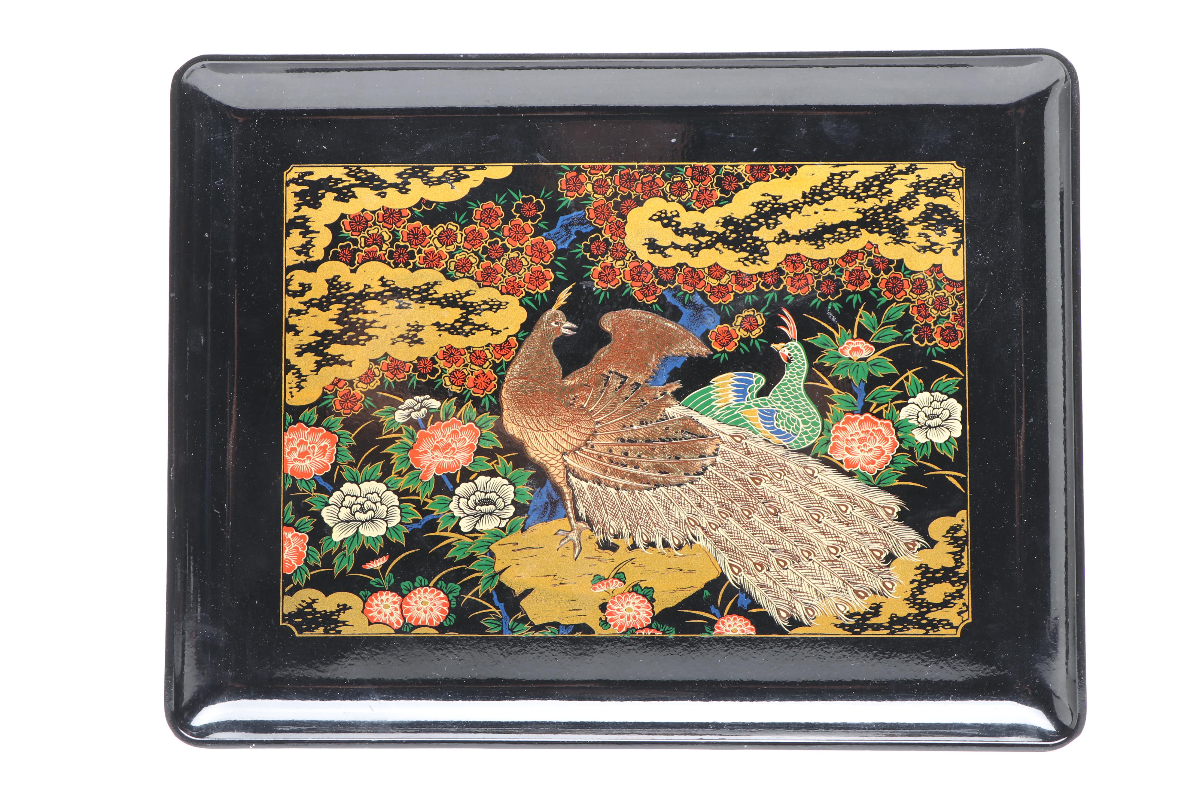 Arita Japanese Peacock Lacquerware Trays, Mid to Late 20th Century
