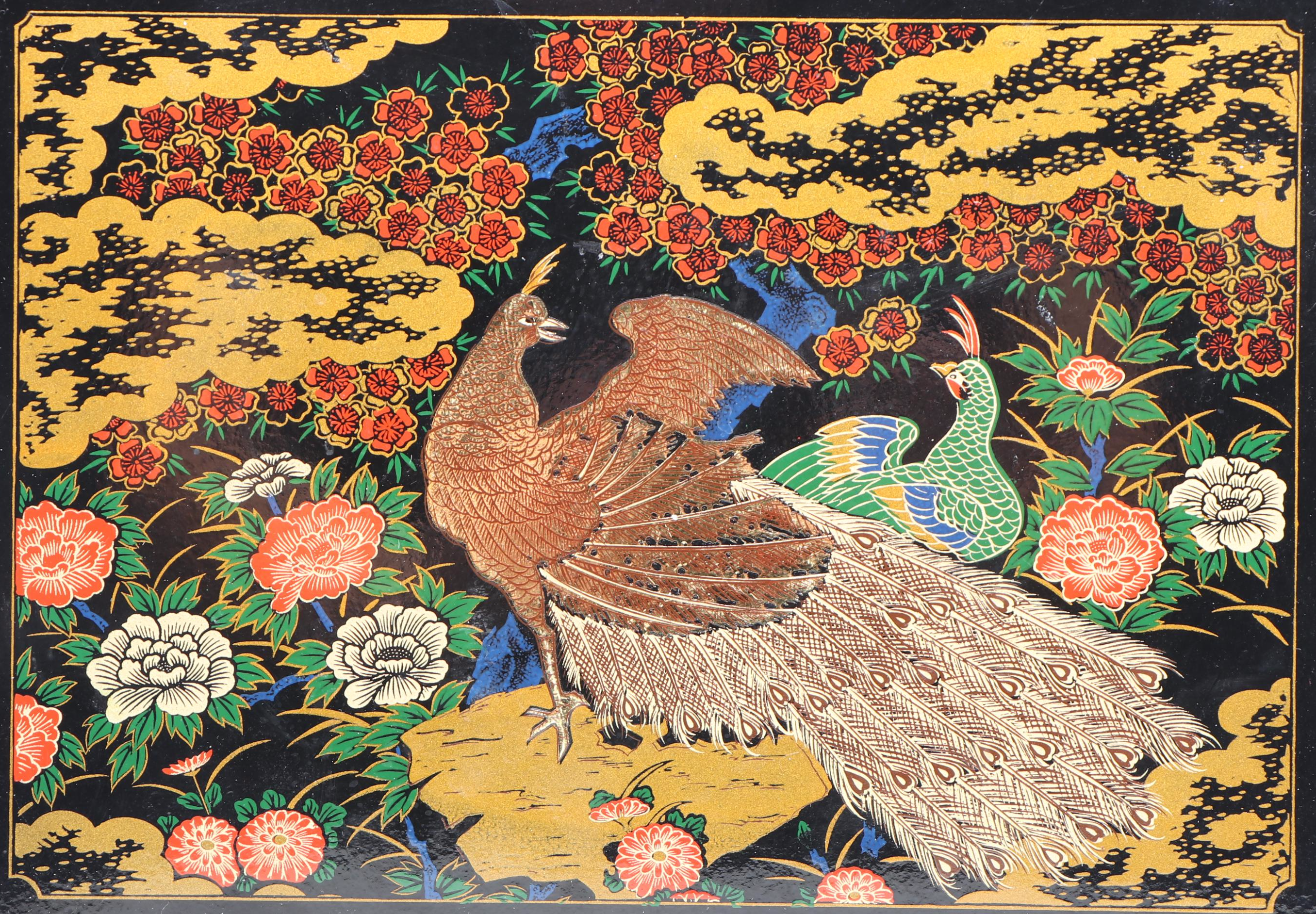 Arita Japanese Peacock Lacquerware Trays, Mid to Late 20th Century