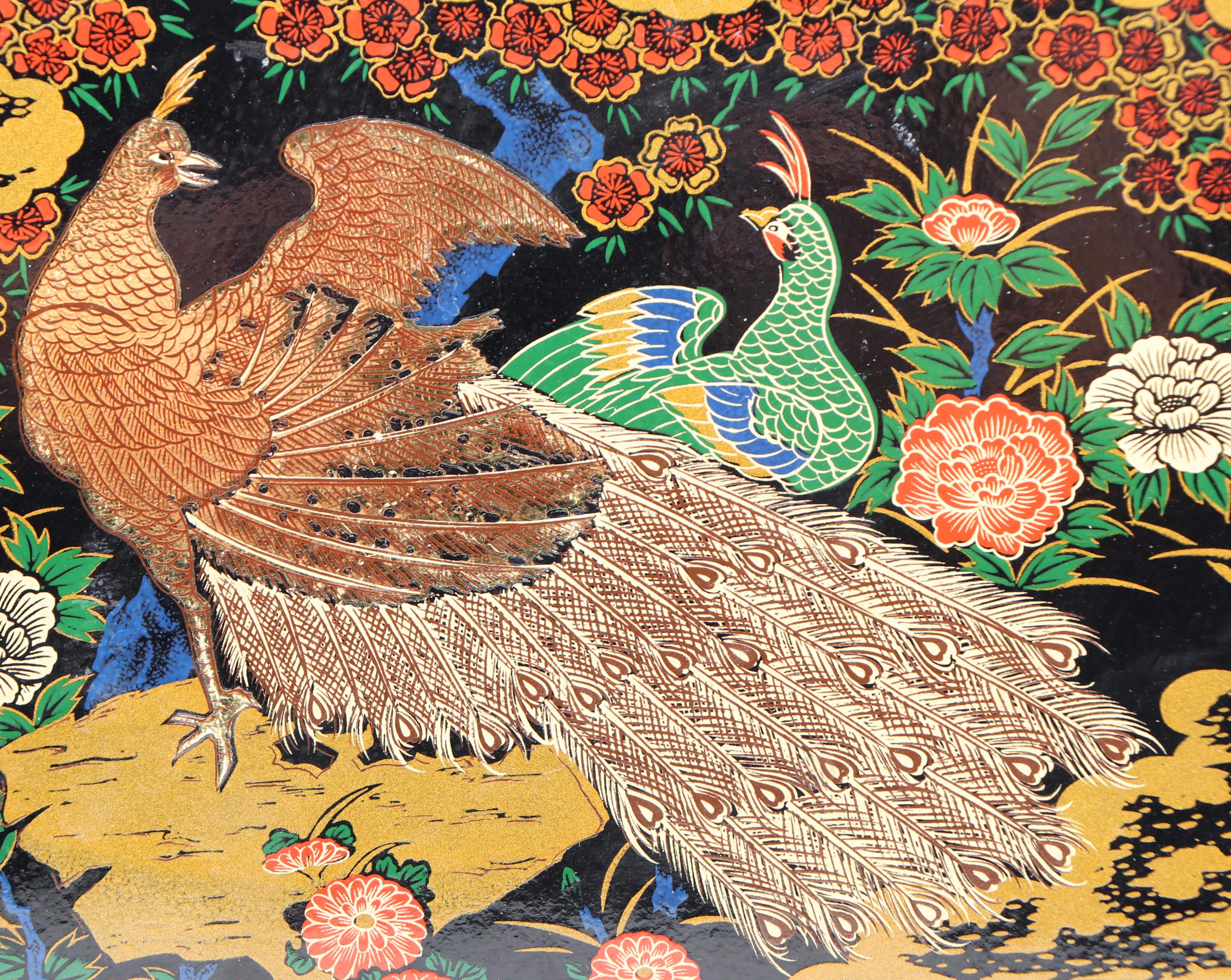 Arita Japanese Peacock Lacquerware Trays, Mid to Late 20th Century