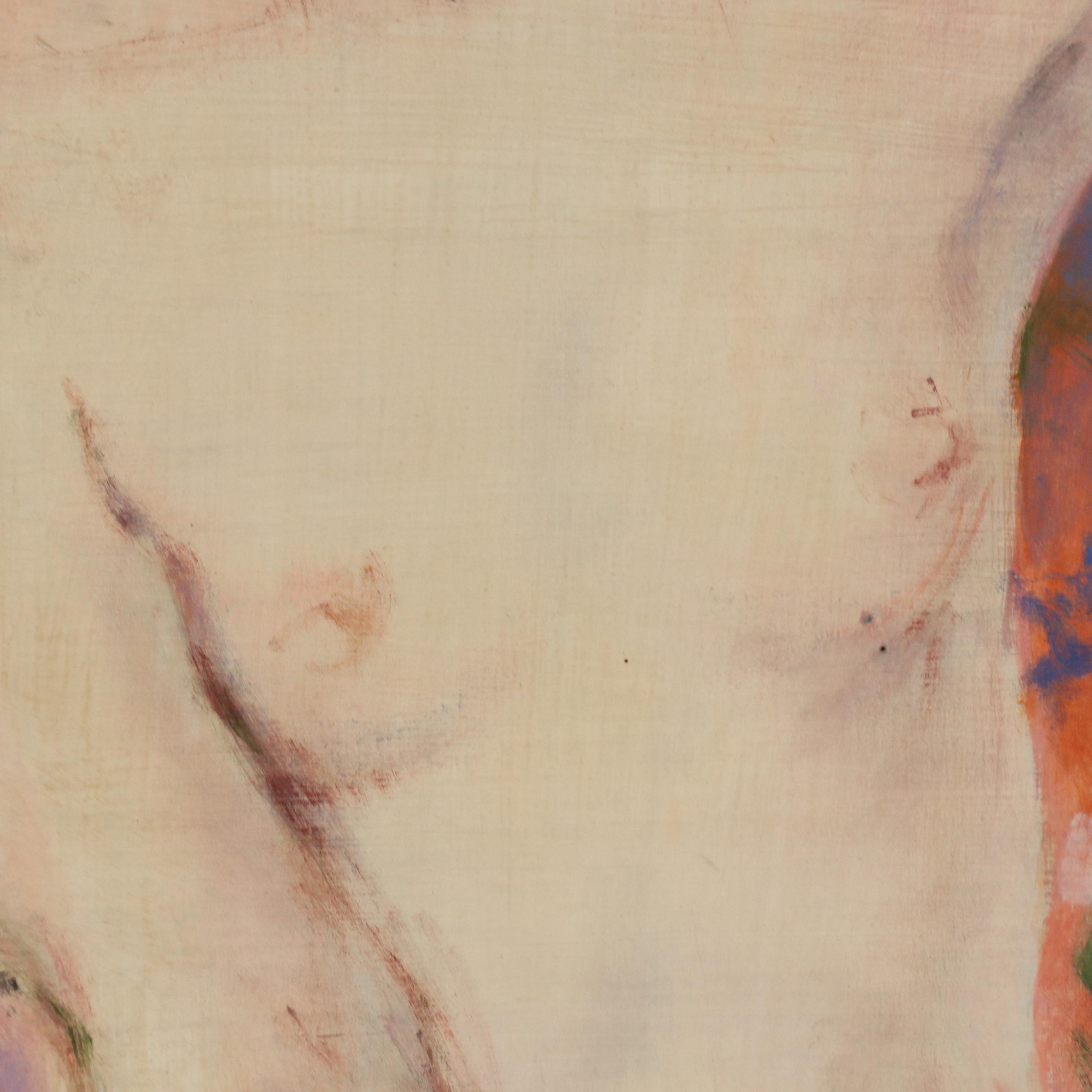 M. Ural Figural Oil Painting of Standing Nude with Floral Motif, Late 20th C.