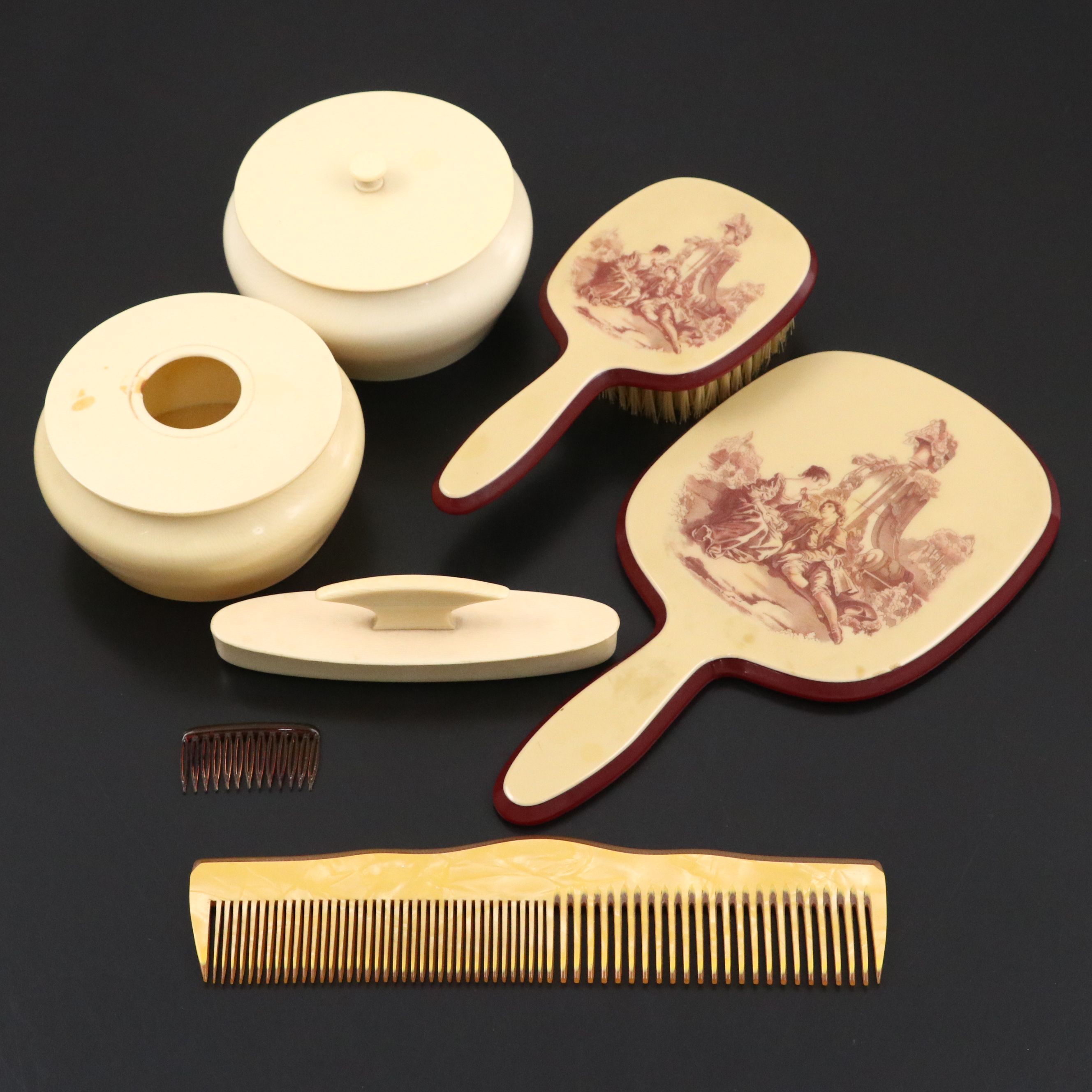 Colonial Quality French Ivory Shoe Brush, Vanity Jars, Hand Mirror and More