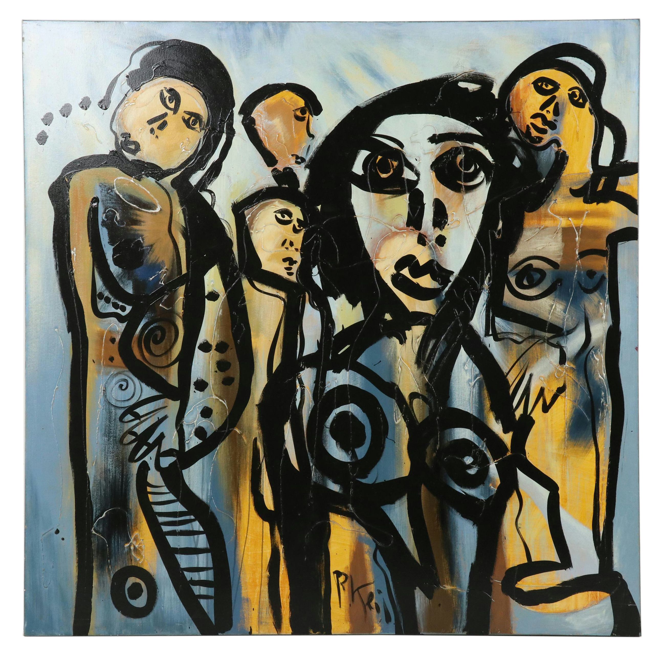 Peter Keil Abstract Figurative Acrylic Painting "Paris Ladies"