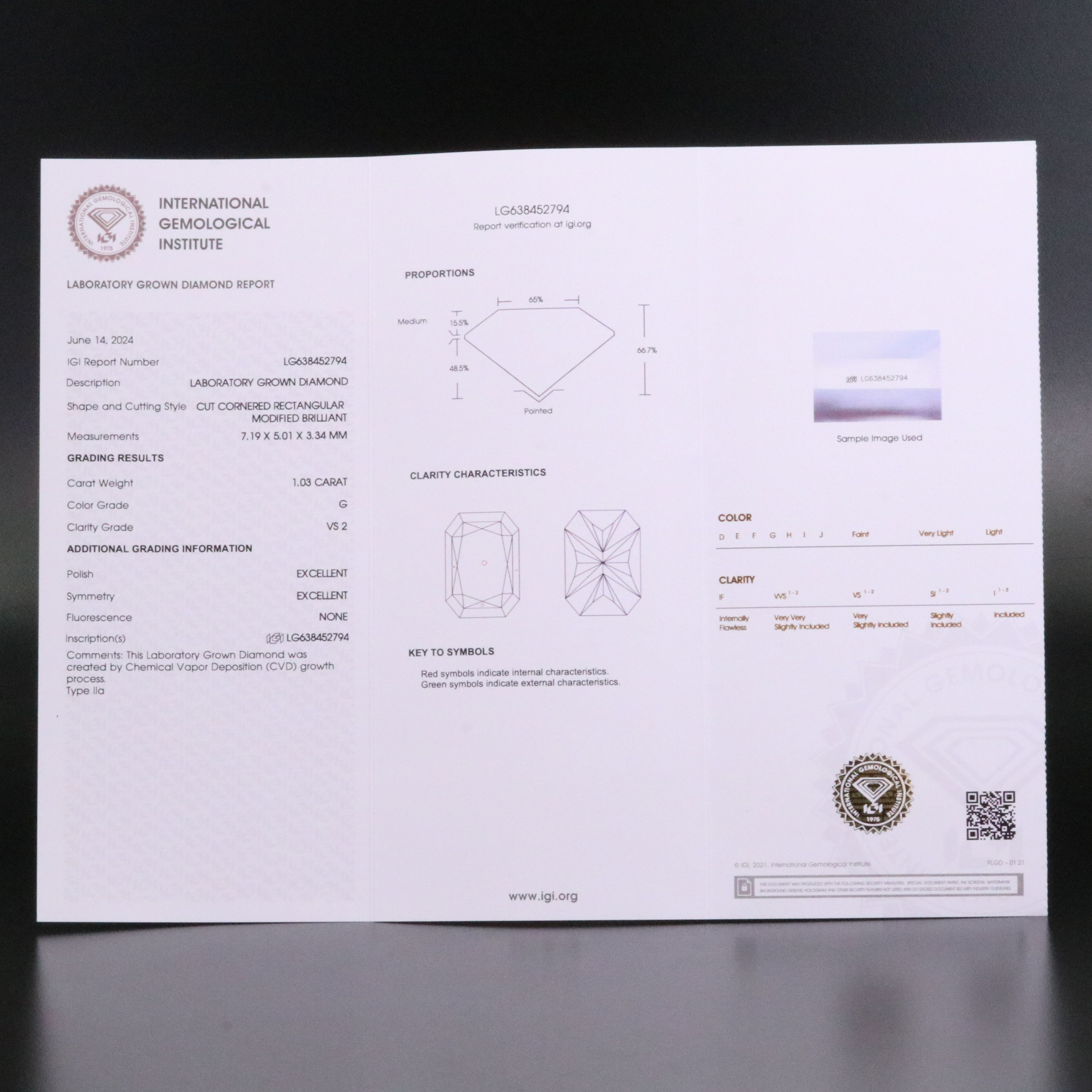 Loose 1.03 CT Lab Grown Diamond with IGI Report