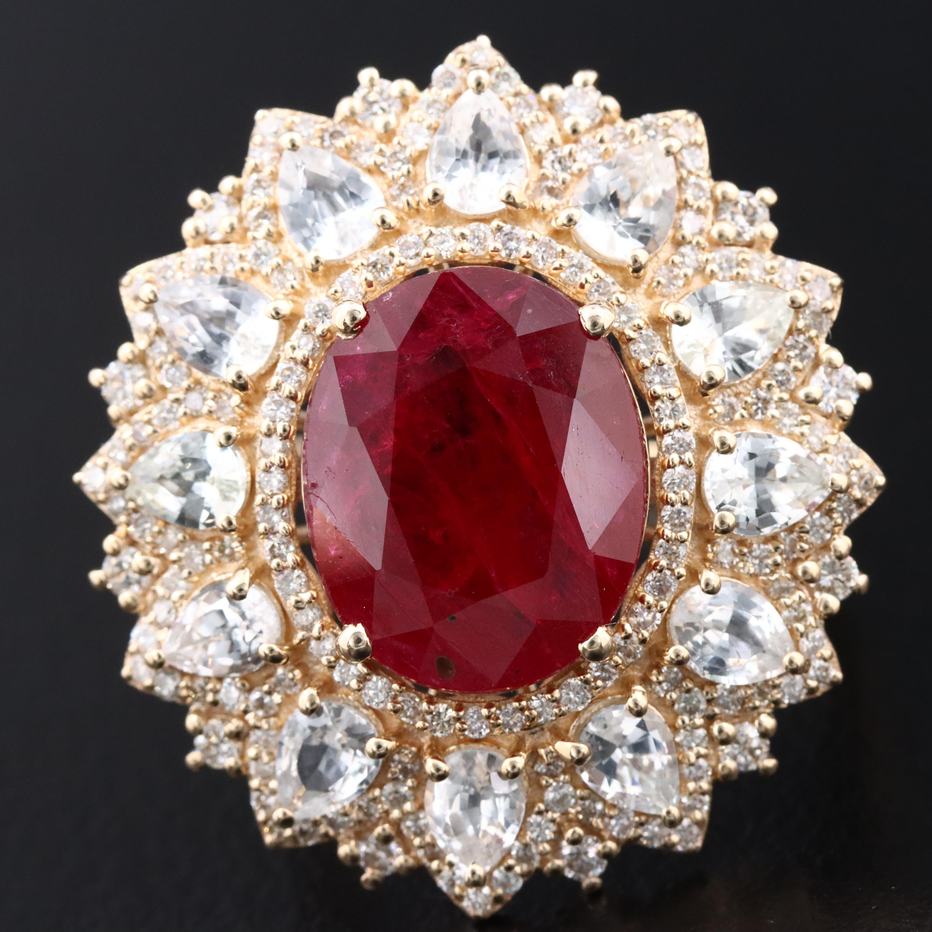 14K 4.87 CT Ruby, White Sapphire, and Diamond Ring with IGI Jewelry Report