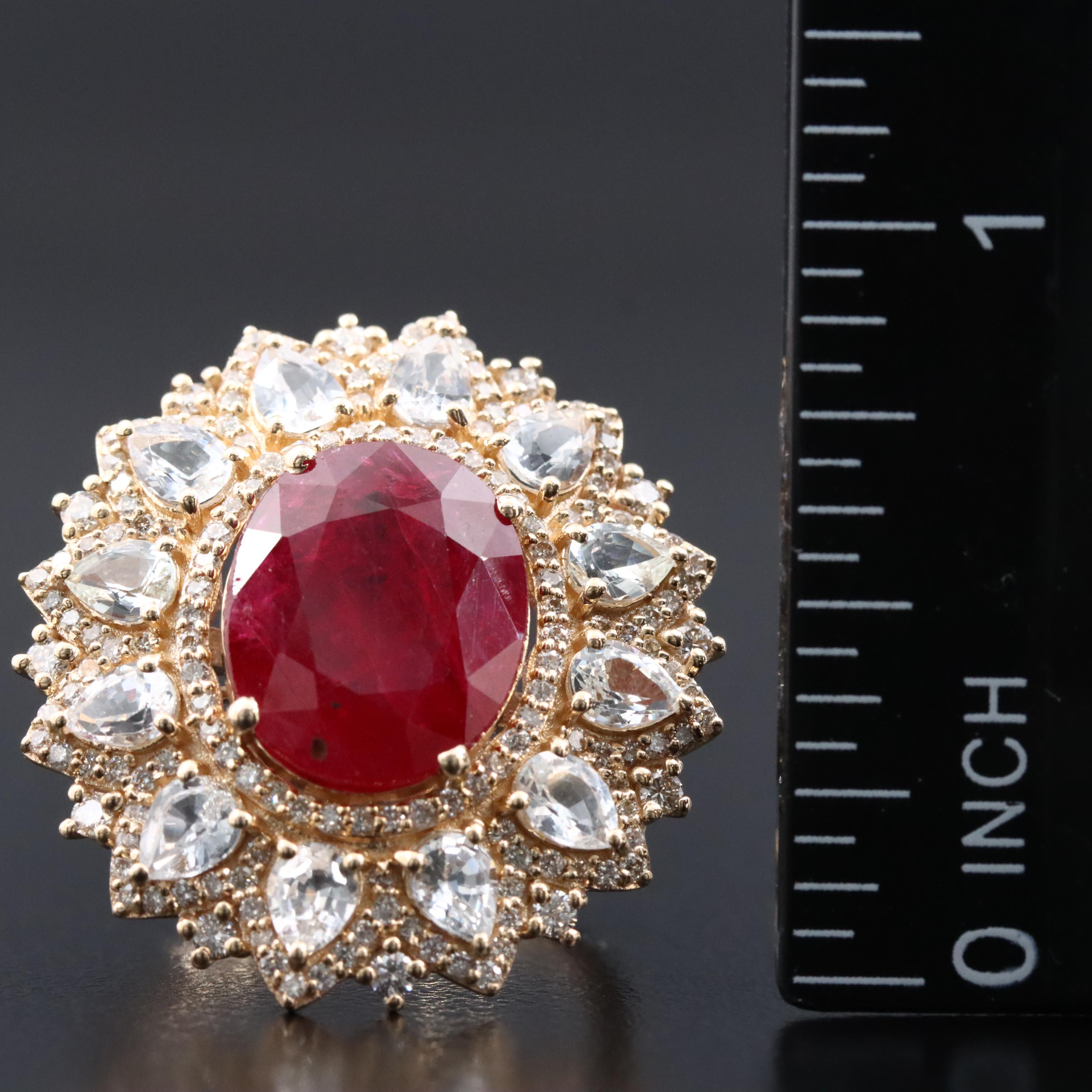 14K 4.87 CT Ruby, White Sapphire, and Diamond Ring with IGI Jewelry Report