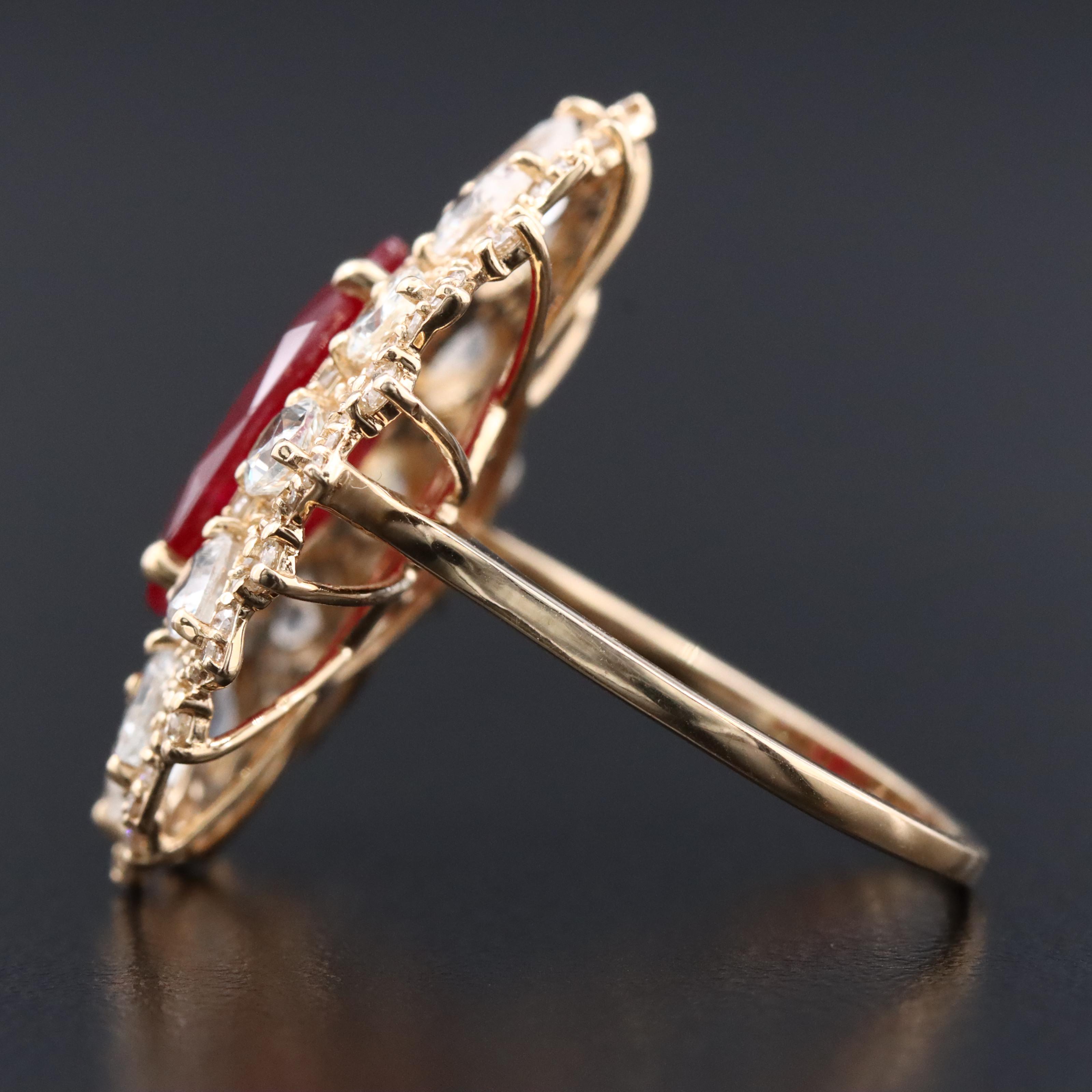 14K 4.87 CT Ruby, White Sapphire, and Diamond Ring with IGI Jewelry Report